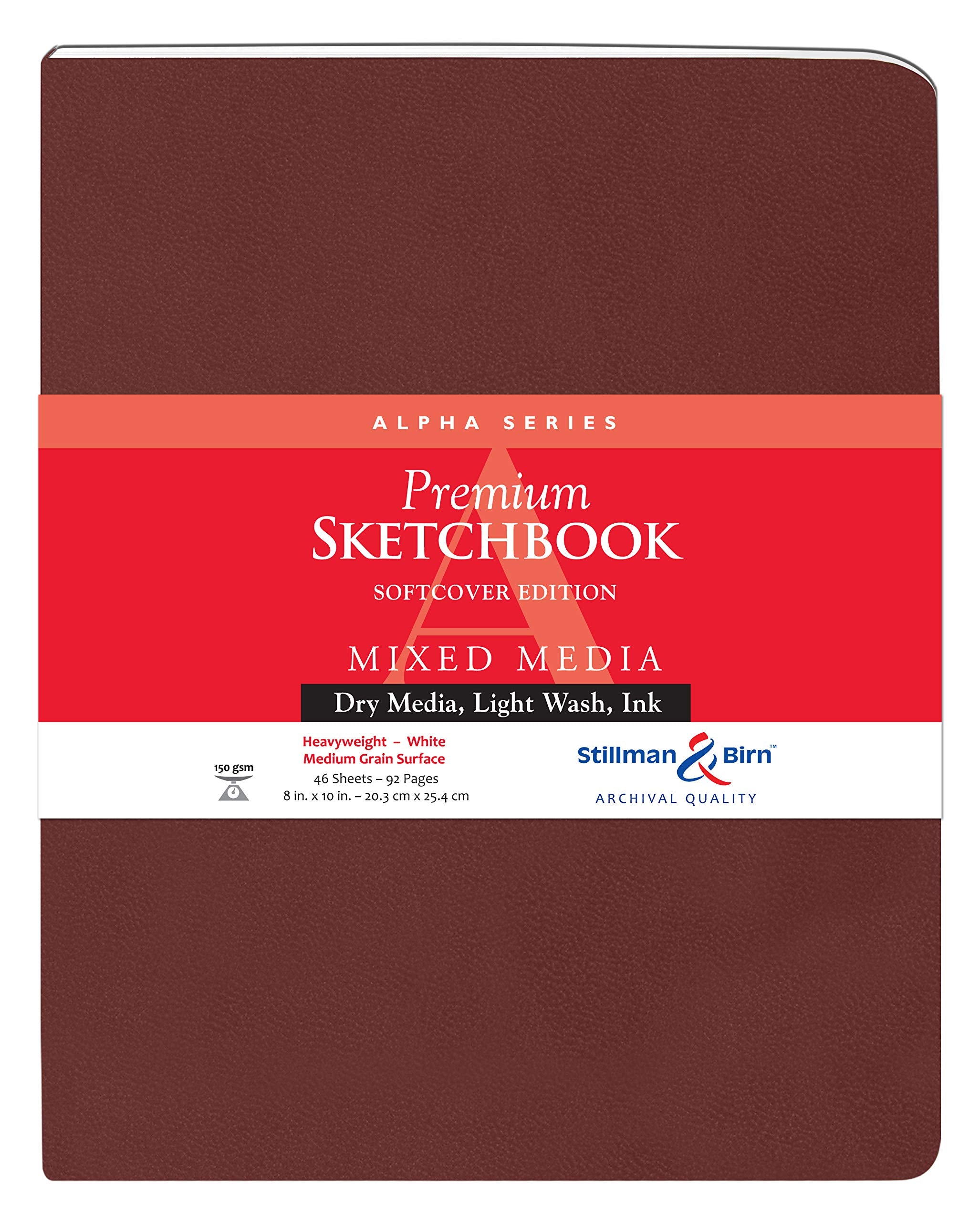 Cuaderno de bocetos de tapa blanda de la serie Alpha de Stillman & Birn, formato vertical de 8 x 10, papel blanco de 150 g/m²