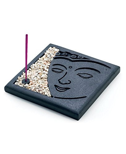 Meditating Buddha Face Incense Burner Kit with Stones