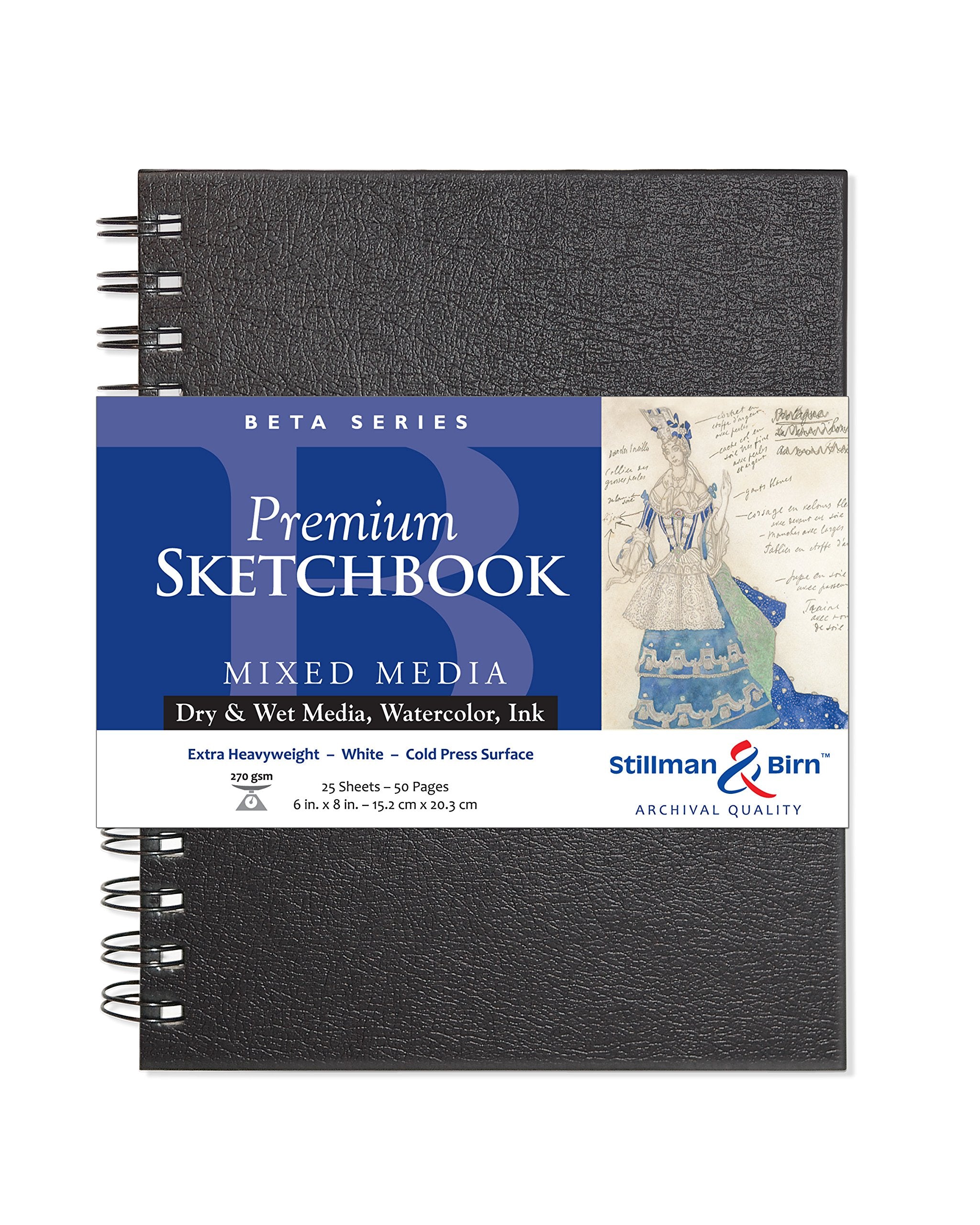 Cuaderno de bocetos de espiral de la serie Beta de Stillman & Birn, formato vertical de 6 x 8 pulgadas, papel blanco de 270 g/m²