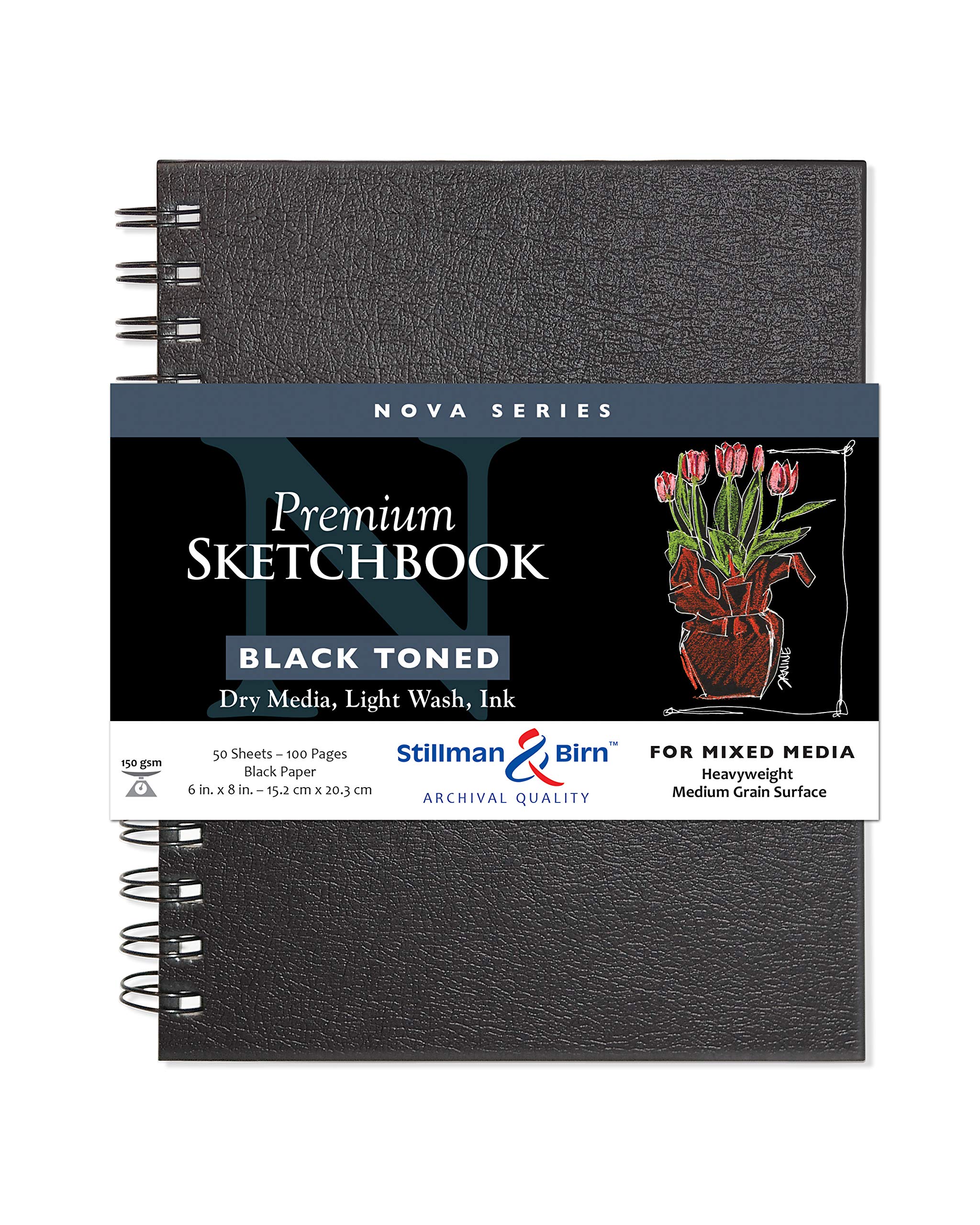 Stillman & Birn Nova Series - Carnet de croquis à spirale - Portrait 6 x 8 - Papier gris 150 g/m²
