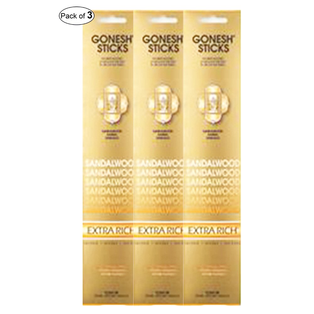 Encens Gonesh Extra Rich - Bois de santal (20 bâtons dans 1 paquet) (Pack de 3)