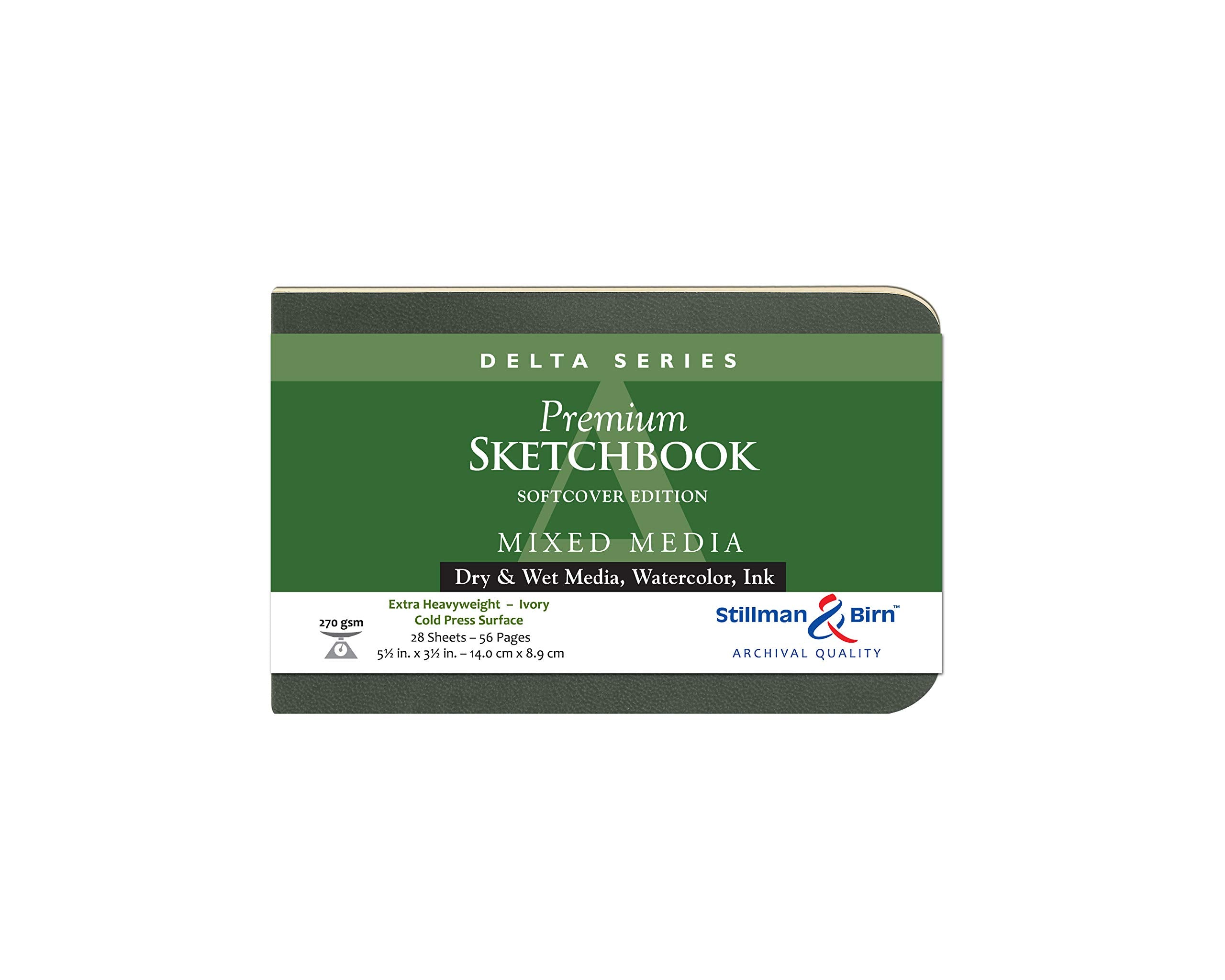 Serie Delta de Stillman & Birn: cuaderno de bocetos de tapa blanda, formato horizontal, 5 x 3, papel marfil de 270 g/m²