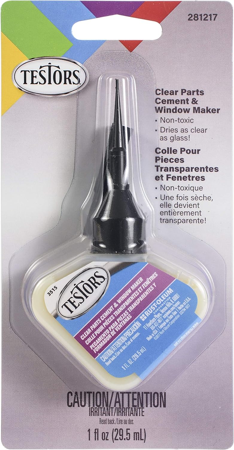 Cemento para ventanas y piezas transparentes Testors, 1 onza