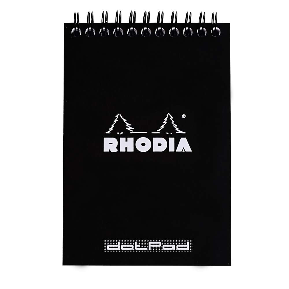 Bloc de notas de espiral Rhodia - Cuadrícula de puntos, 80 hojas, 4 x 6, tapa negra