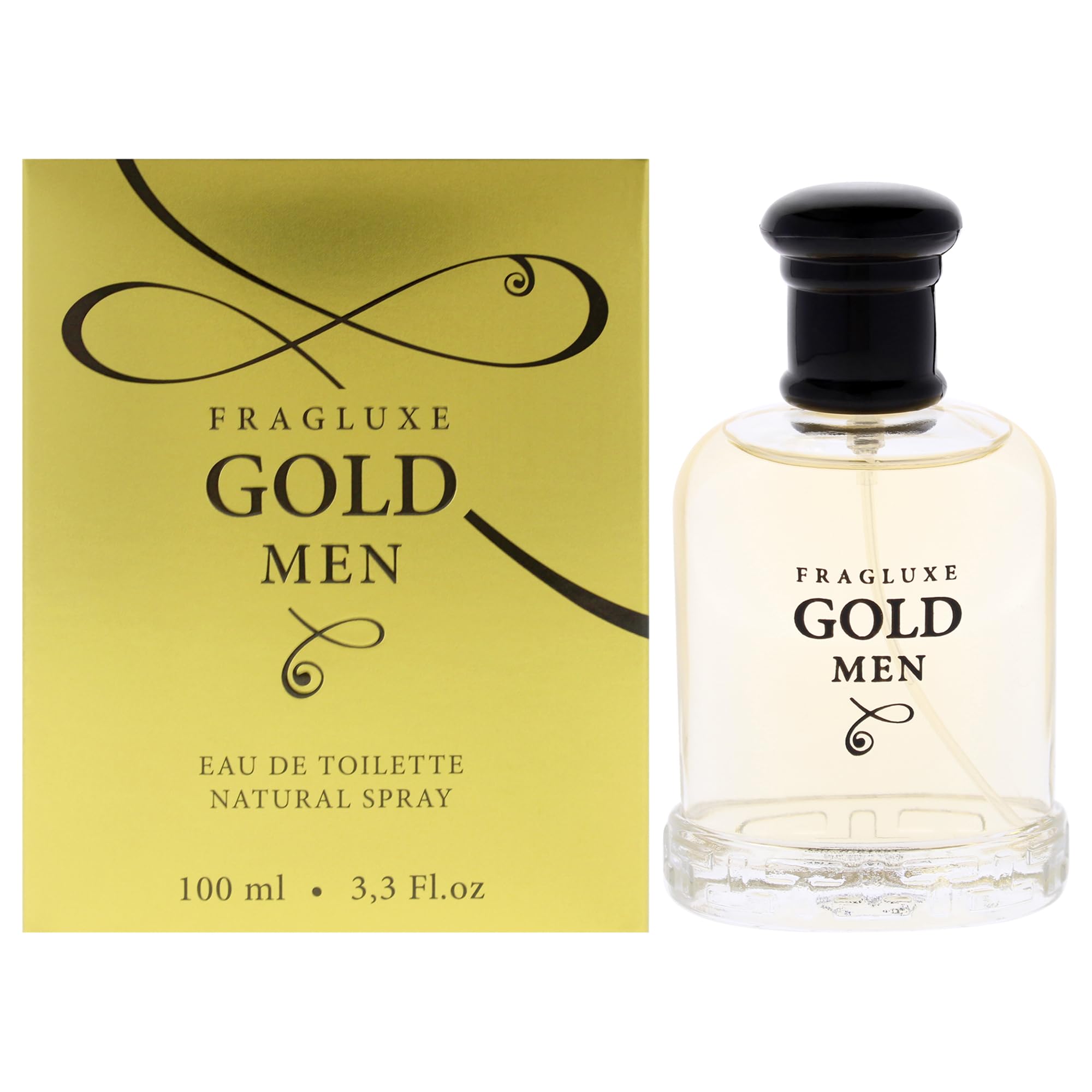 Fragluxe Gold Eau de Toilette for Men, Warm Amber Spicy Fragrance with Leather Accords, 3.3 oz Spray