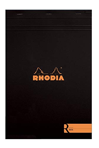 Bloc de notas grapado premium Rhodia "R" - Rayado 70 hojas - 8 1/4 x 11 3/4 - Tapa negra