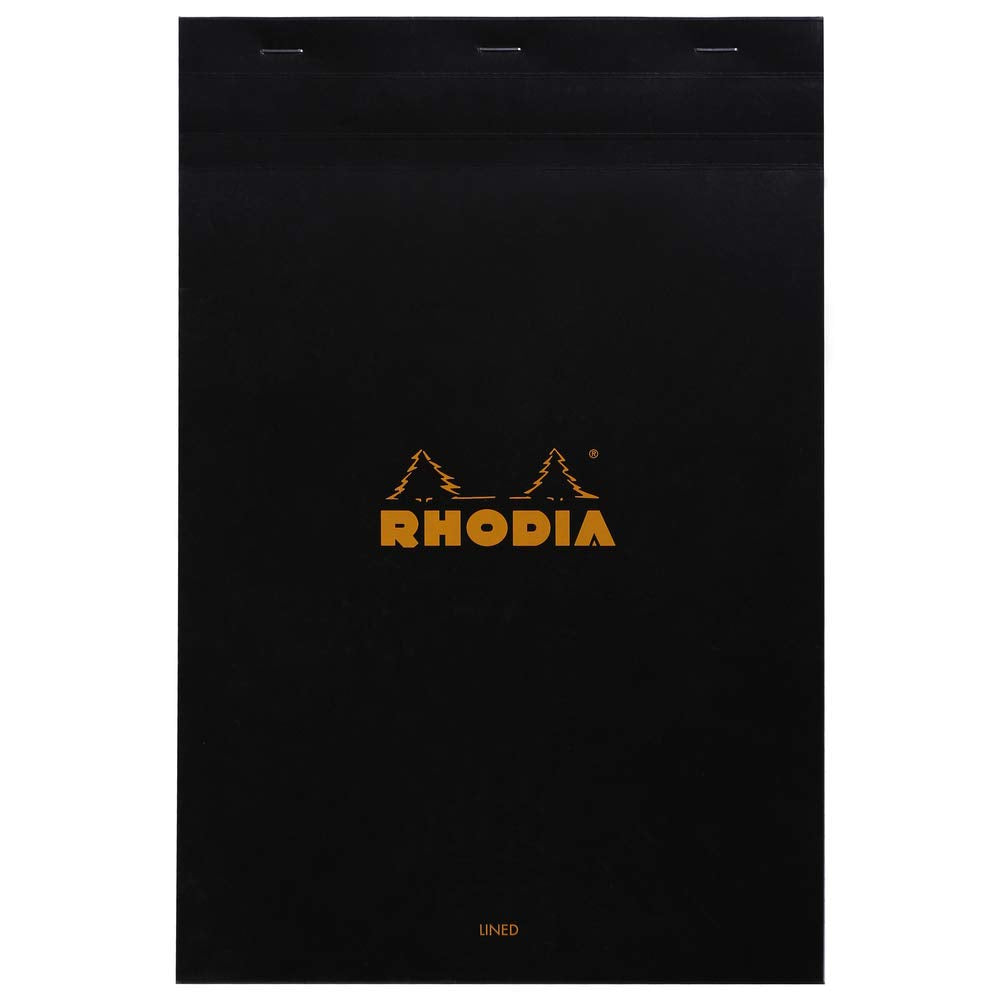 Bloc de notas Rhodia con grapas, rayado y margen, 80 hojas, 8 1/4 x 12 1/2, tapa negra