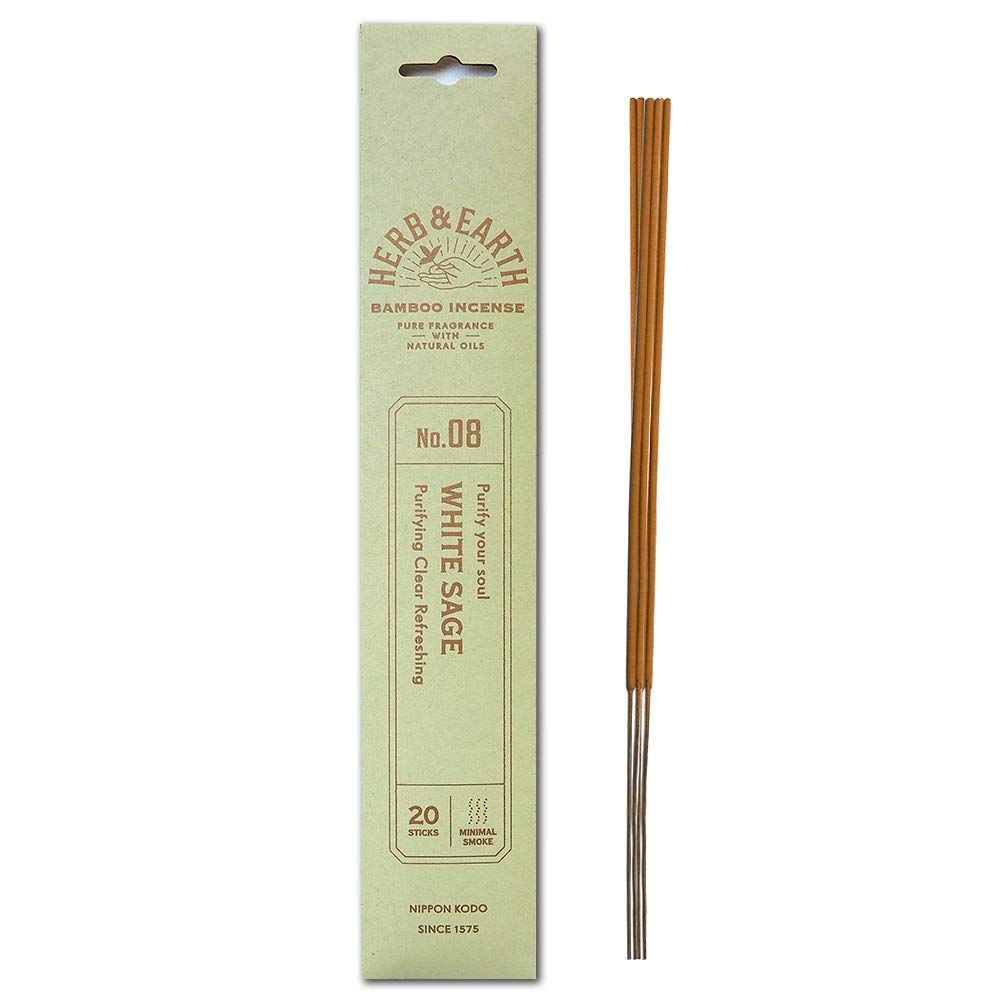 Incienso de bambú japonés Herb and Earth, salvia blanca, 20 varillas