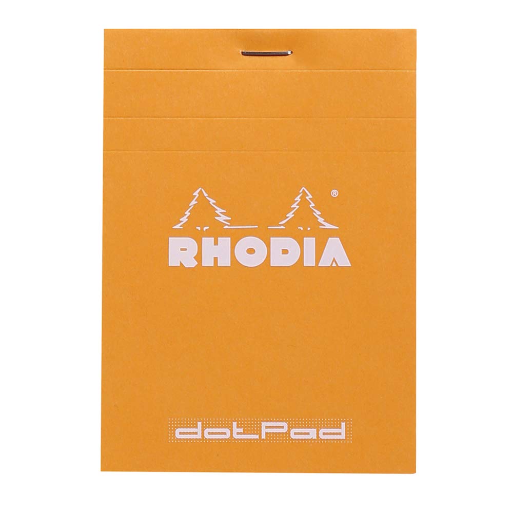 Bloc-notes agrafé Rhodia - Grille à points 80 feuilles - 3 3/8 x 4 3/4 - Couverture orange