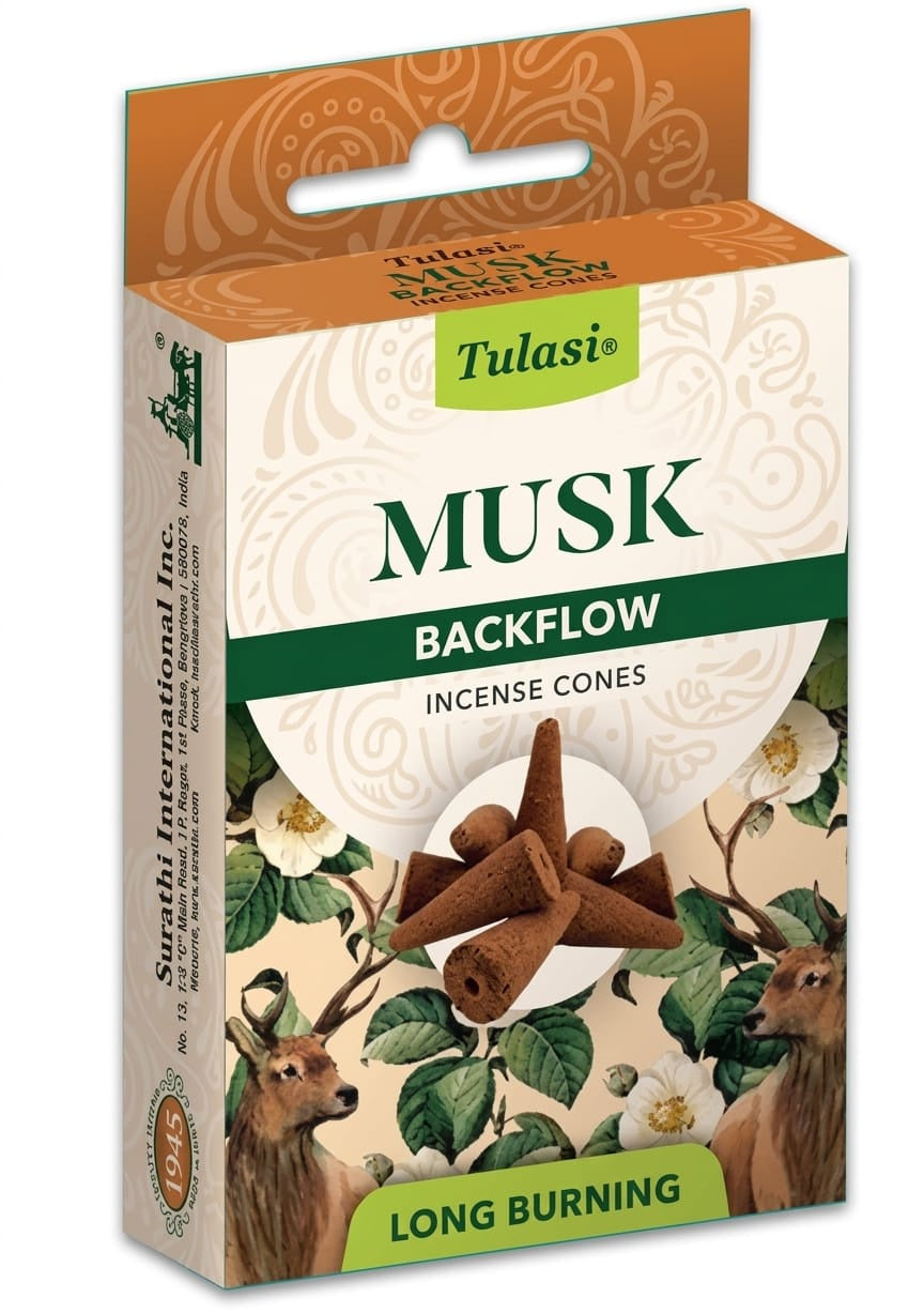 Tulasi Backflow Incense Cones, Musk - 10 Count Pack
