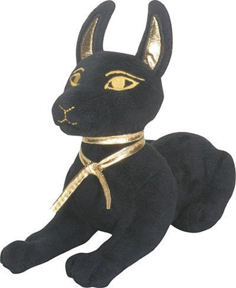 Muñeco de peluche pequeño de cachorro de perro Anubis acostado del Antiguo Egipto en color negro y dorado de la COLECCIÓN SUMMIT
