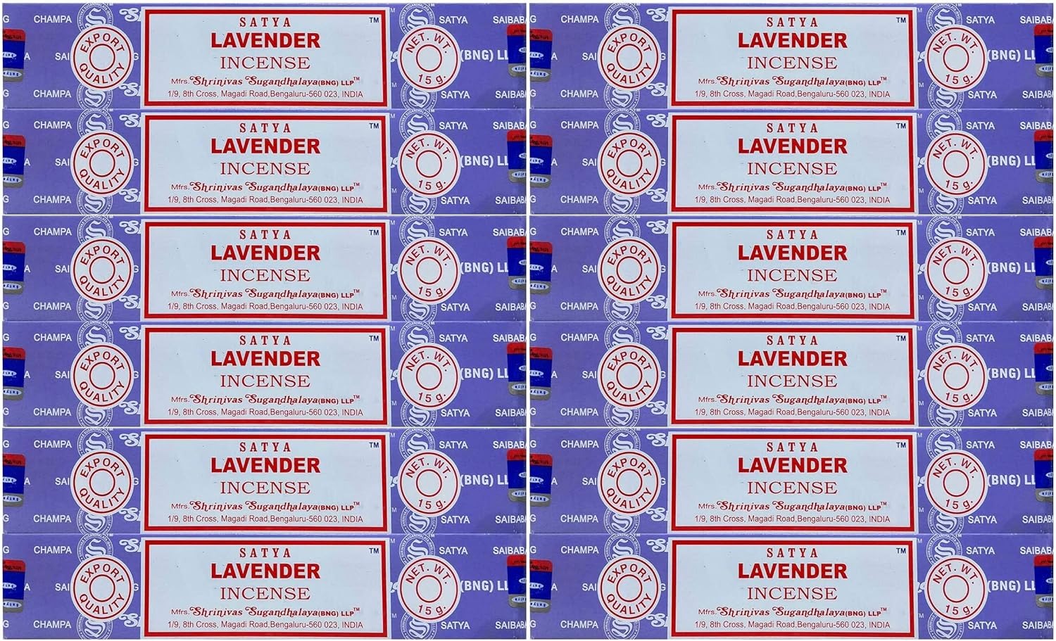 Satya Nag Champa Bâtons d'encens lavande, 12 pièces
