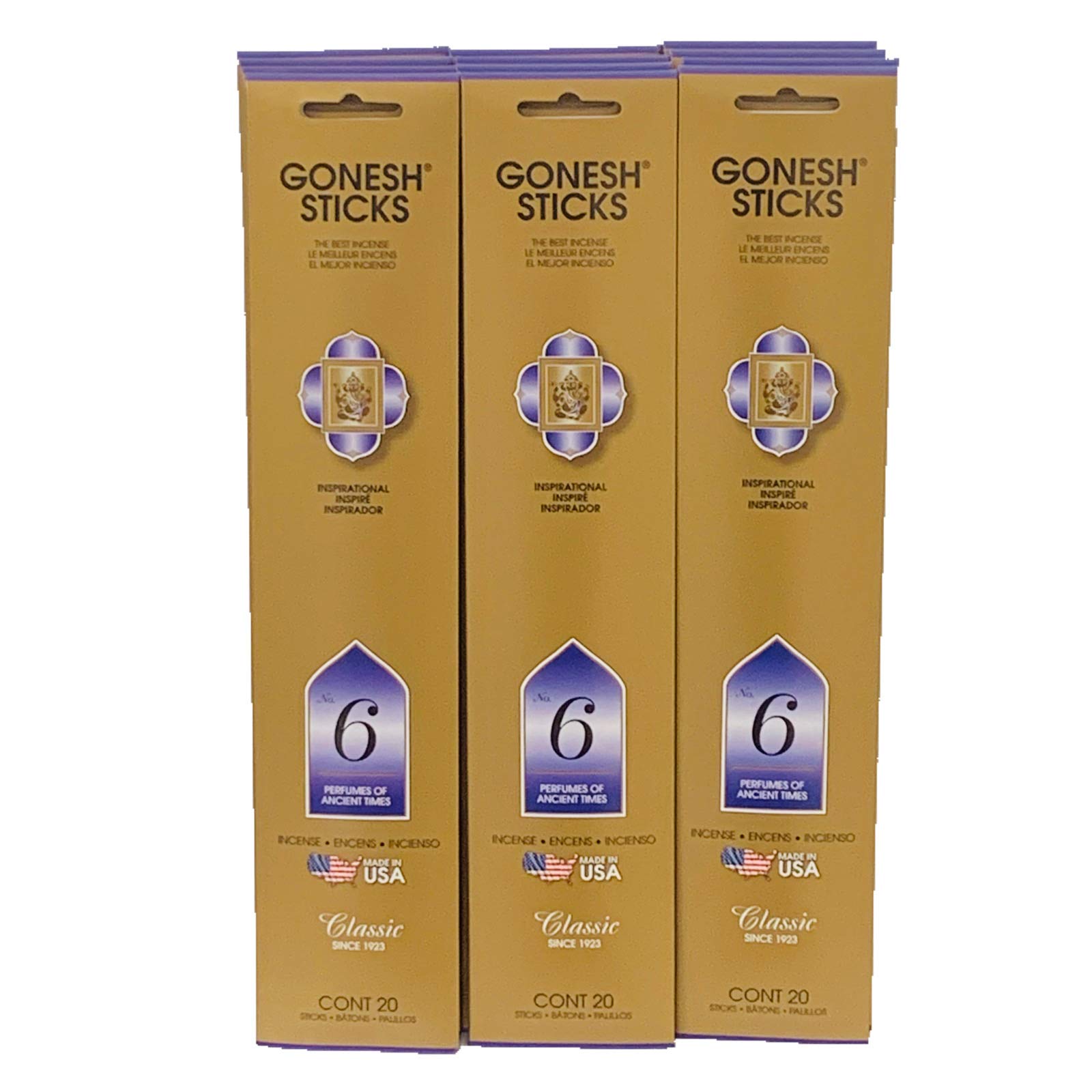 Incienso Gonesh Extra Rich Collection: No6 Perfumes of Ancient Times, paquete de 12 (20 varillas por paquete)