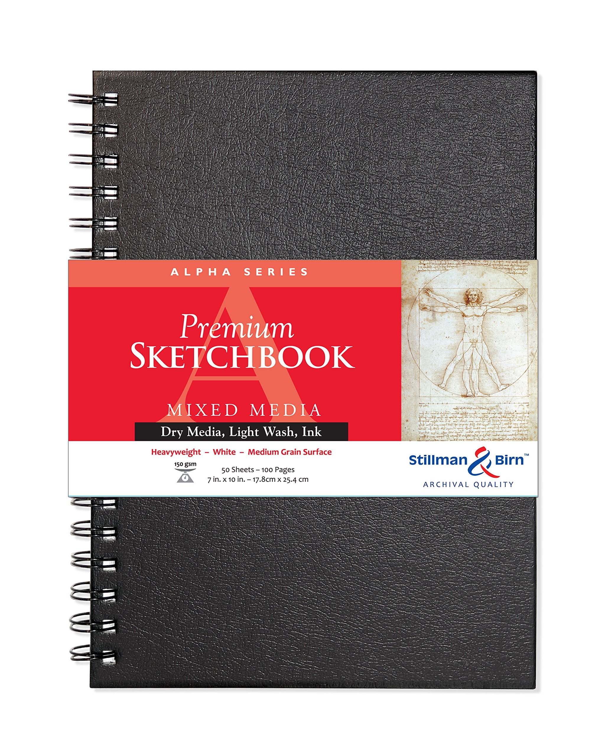 Cuaderno de bocetos de espiral de la serie Alpha de Stillman & Birn, formato vertical, 7 x 10, papel blanco de 150 g/m²