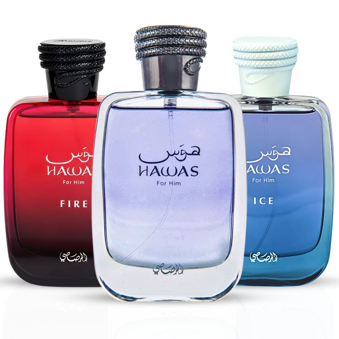 RASASI Hawas, Hawas Ice & Hawas Fire EDP Sprays 100ML (3.4 OZ)(ULTIMATE COLLECTION)