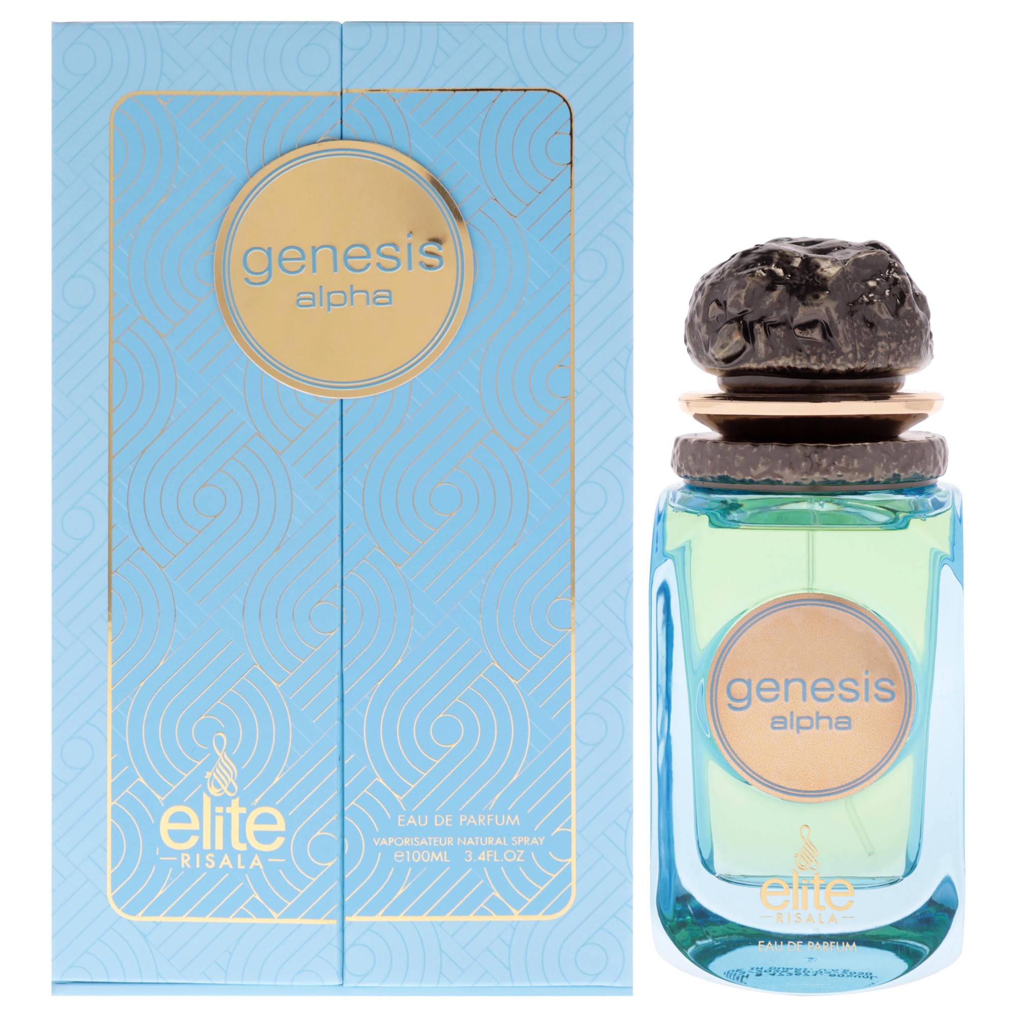 Risala Elite Genesis Alpha Eau de Parfum for Men, Woody Spicy Fragrance with Citrus Tobacco Leather and Vetiver, 3.4 oz Spray