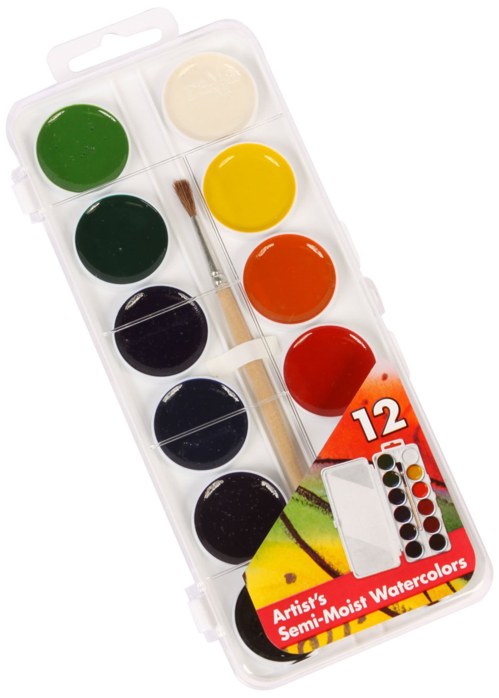 Jack Richeson Student Semi-Moist Watercolor Paint Set, 12 Colors with Brush
