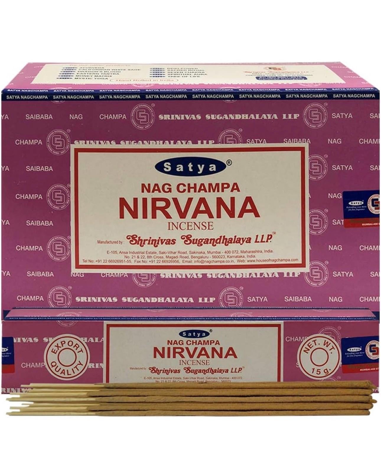 Satya Nirvana Incense Sticks, 12 Pack (15g Each), Aromatic Home Fragrance