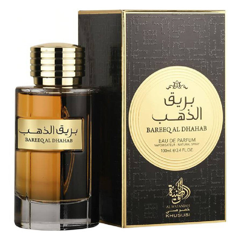 Al Wataniah Bareeq Al Dhahab Eau de Parfum Spray para unisex, 3,4 onzas líquidas (100 ml)