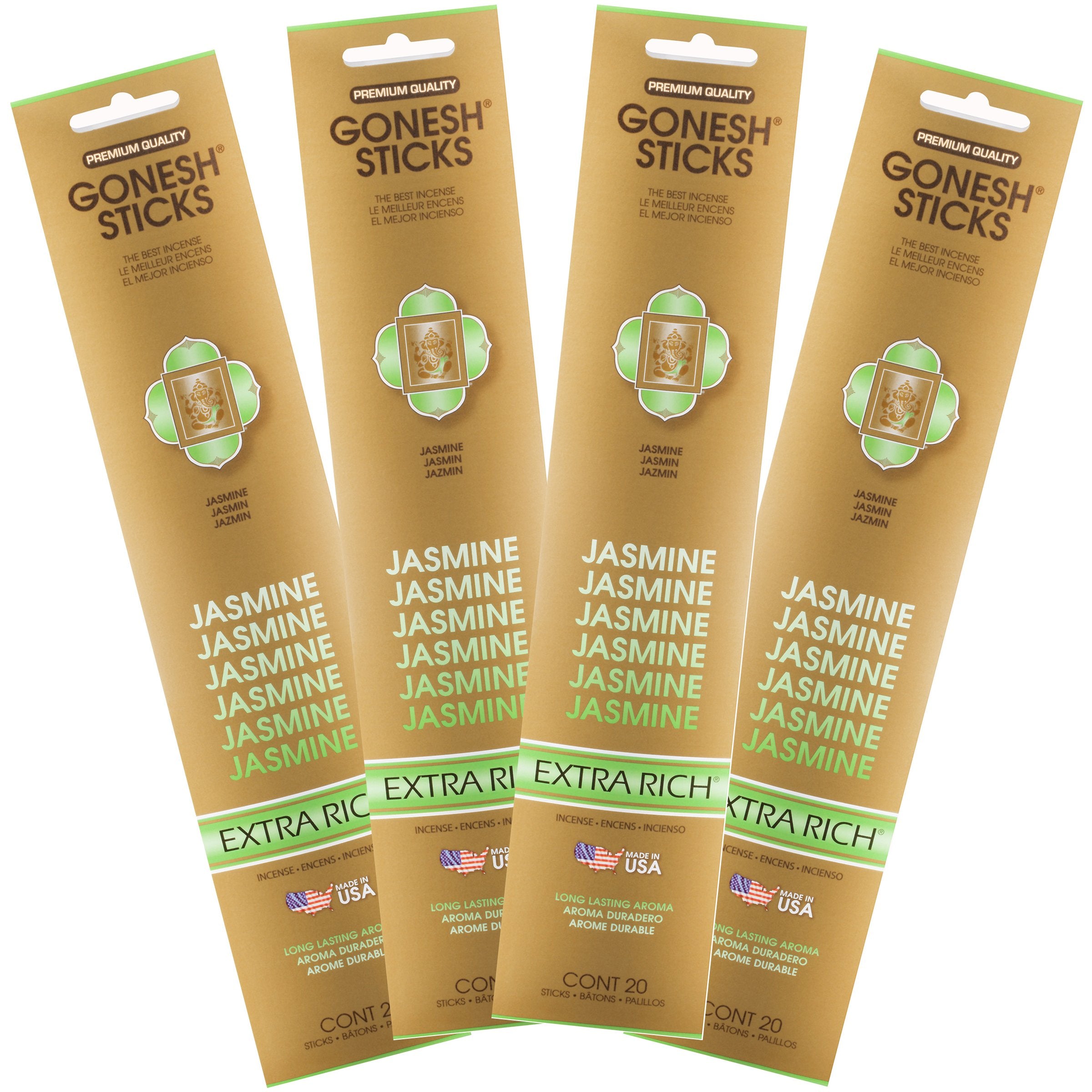 Colección Gonesh Jazmín – Paquete de 4 inciensos extra ricos, 80 unidades