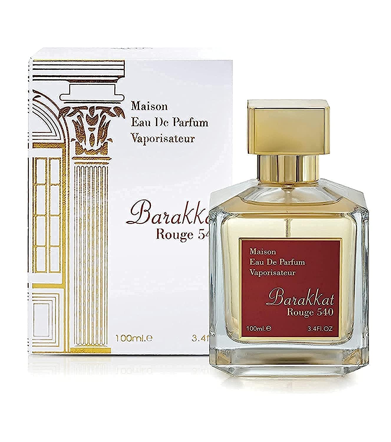 Fragrance World Barakkat Rouge 540 Eau de Parfum Spray para unisex, 3,4 onzas líquidas (100 ml)