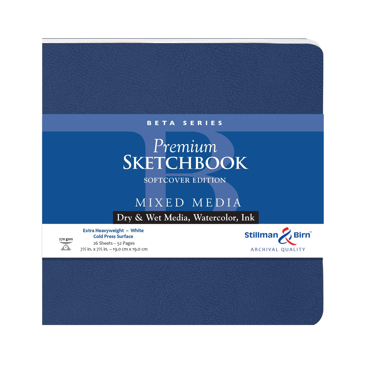 Cuaderno de bocetos de tapa blanda de la serie Beta de Stillman & Birn, cuadrado, 7 x 7, papel blanco de 270 g/m²