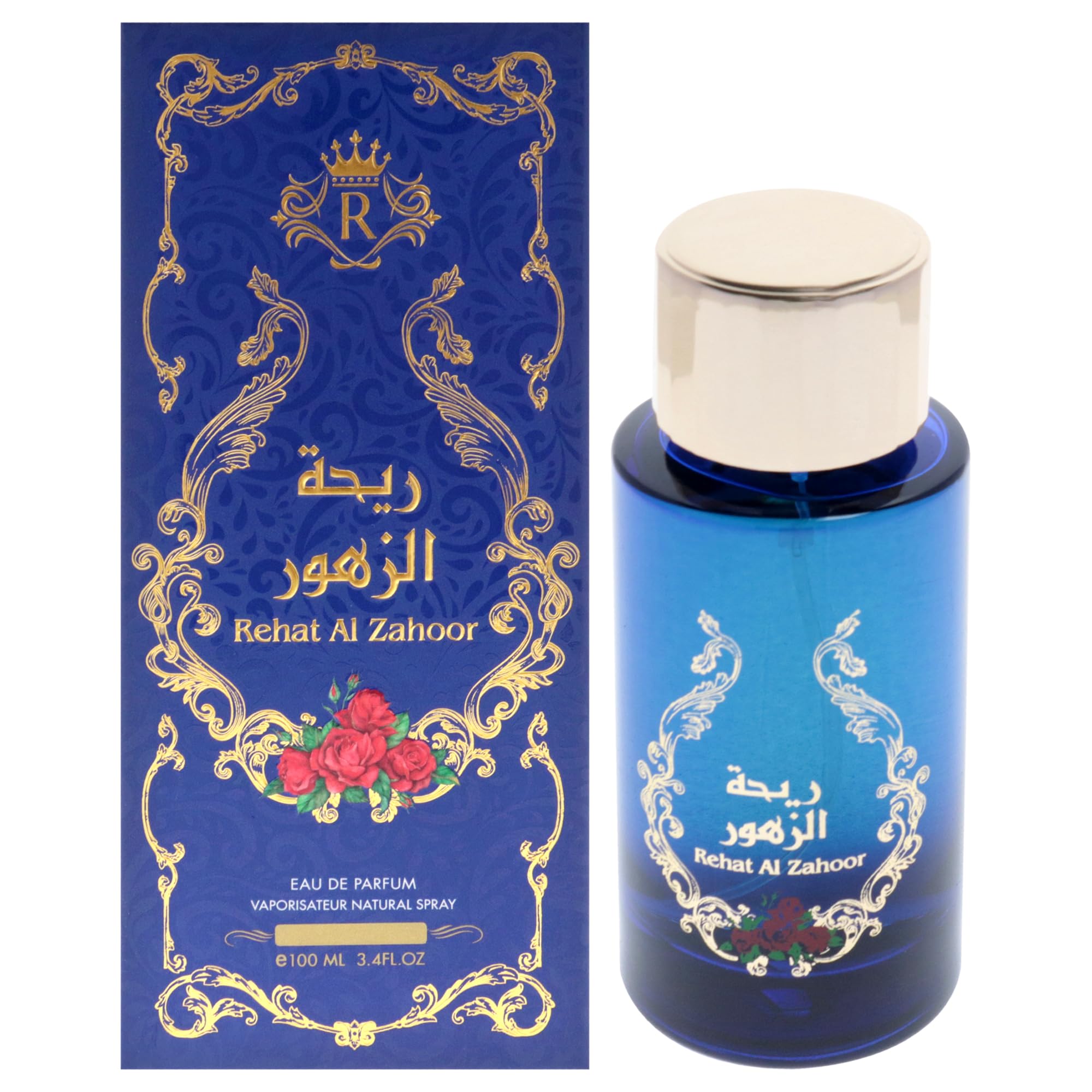 Risala Rehat Al Zahoor Eau de Parfum Unisex, Woody Floral Spicy Oud Fragrance with Saffron Rose and Musk, 3.4 oz Spray
