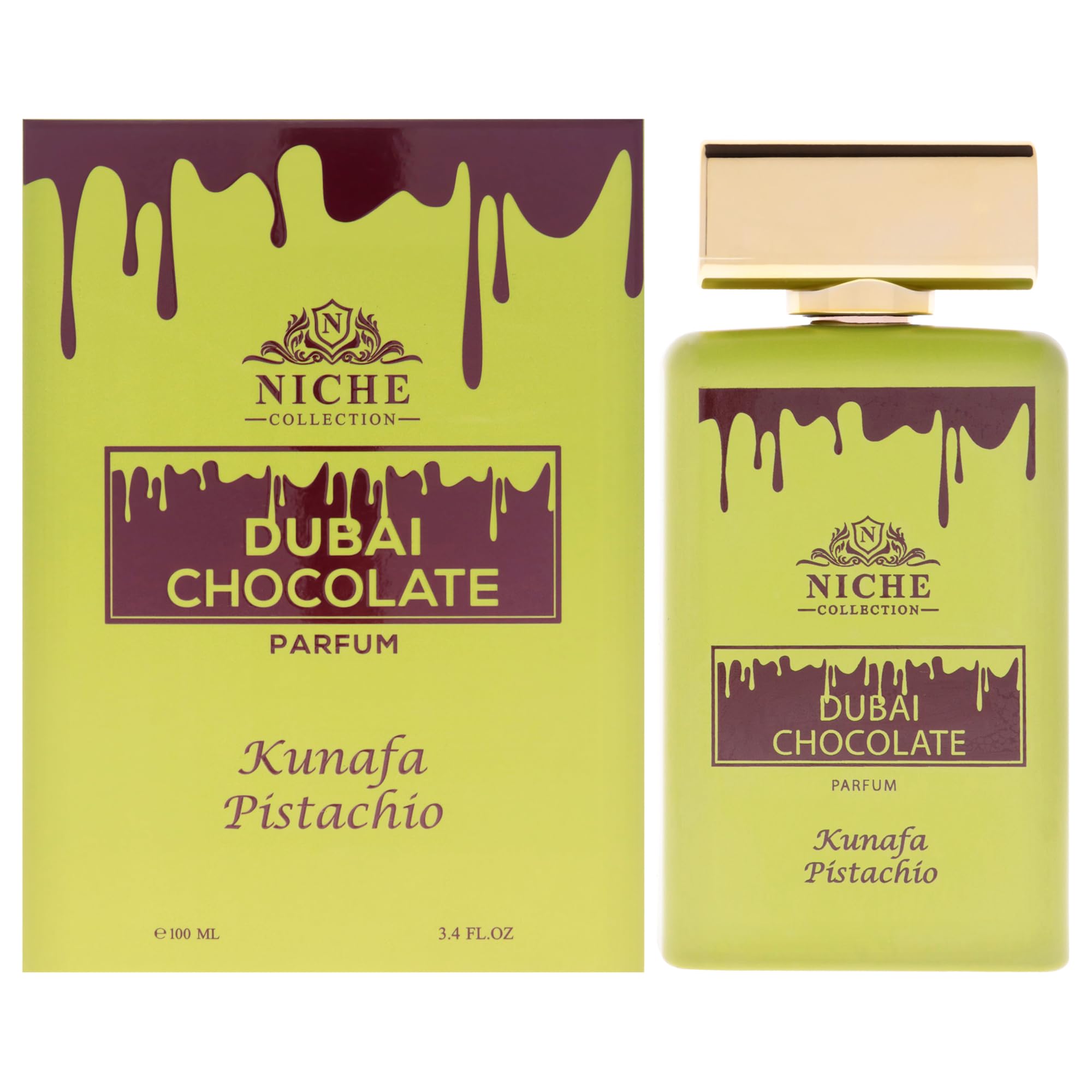 Khalis Niche Dubai Chocolate Kunafa Pistachio Parfum for Men, Gourmand Oriental Fragrance with Pistachio Chocolate Caramel and Vanilla, 3.4 oz Spray
