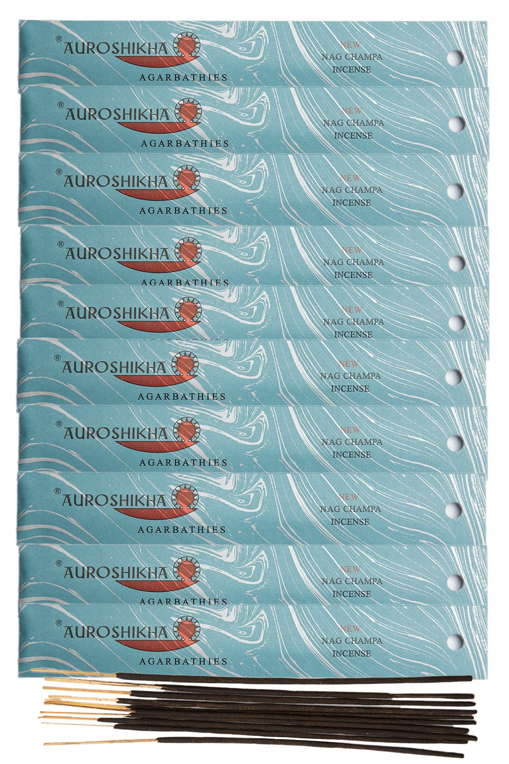 (Paquete de 10) Incienso Auroshikha Nag Champa 10 varillas