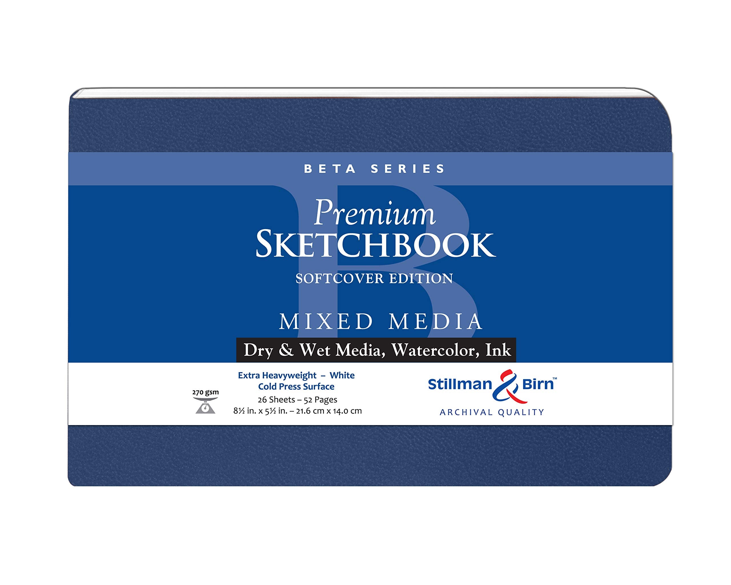 Cuaderno de bocetos de tapa blanda de la serie Beta de Stillman & Birn, formato horizontal, 8 x 5, papel blanco de 270 g/m²