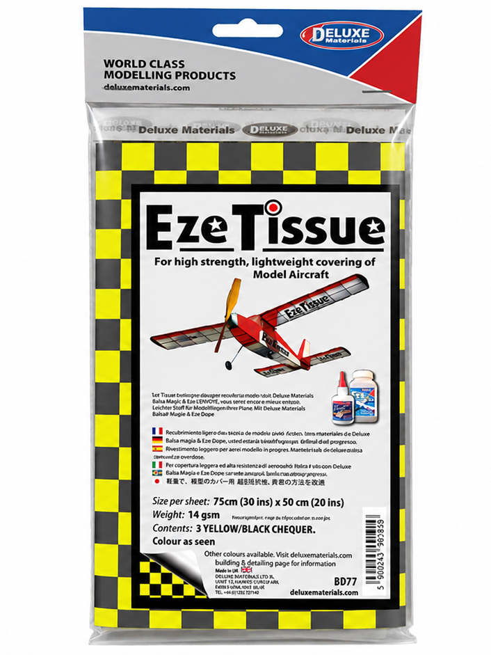 Deluxe Materials Eze Tissue Yellow & Black Checker Covering Tissue, 3 Sheets