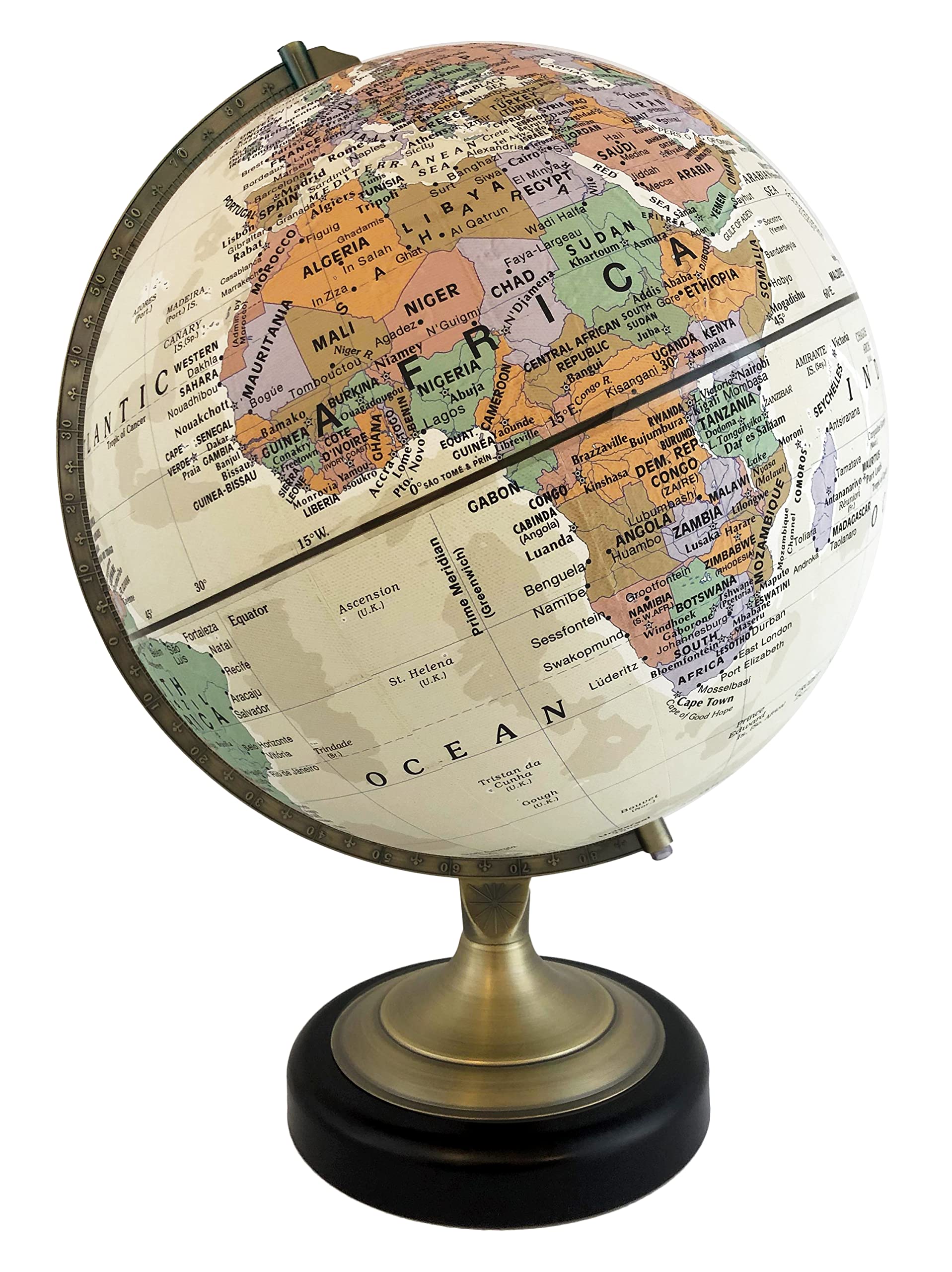 Replogle Canvas 12" Antique Ocean World Globe with Raised Relief and Sturdy Metal Base