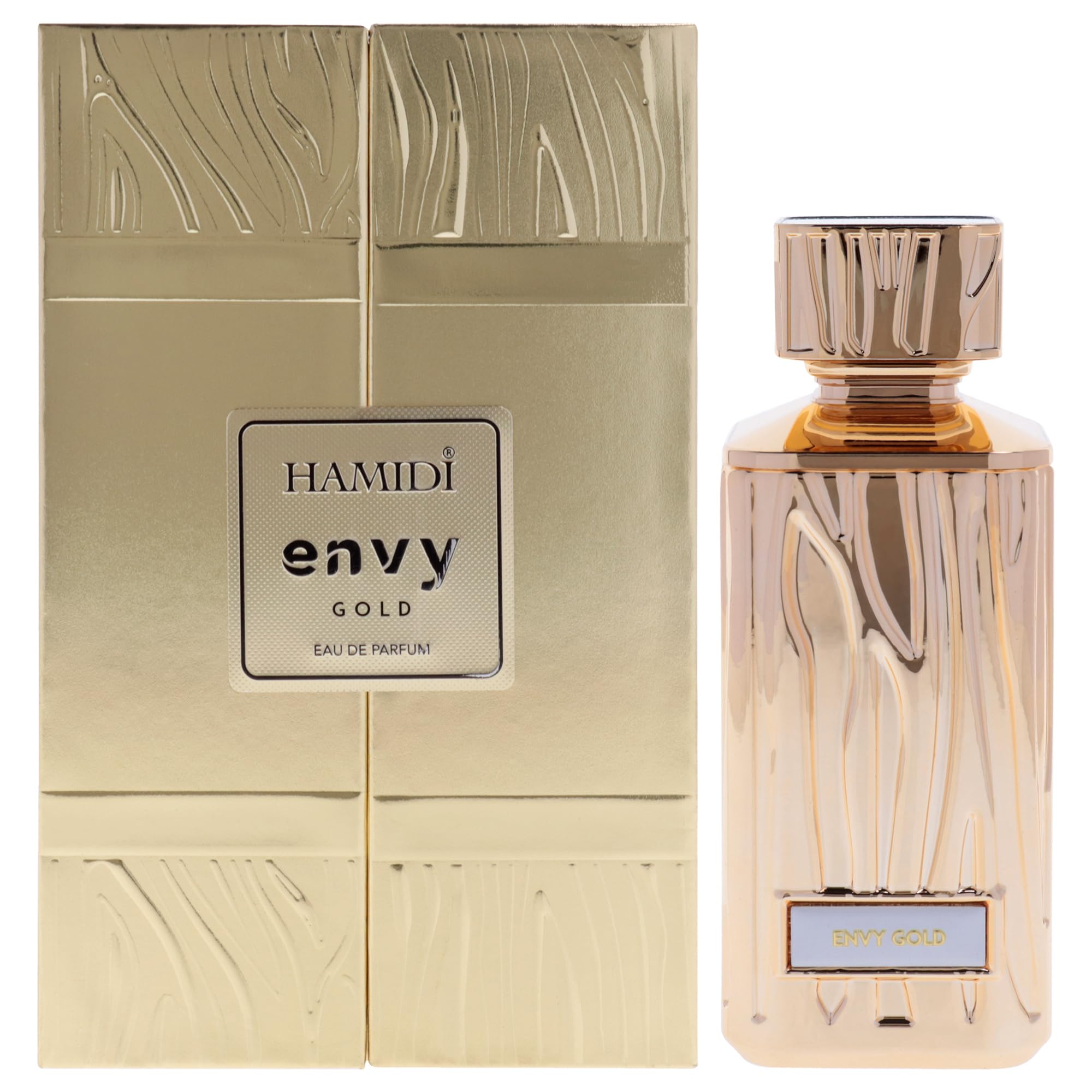 Hamidi Envy Gold Eau de Parfum for Women, Oriental Floral Gourmand Fragrance with Citrus Chestnut Caramel and Woods, 3.4 oz Spray