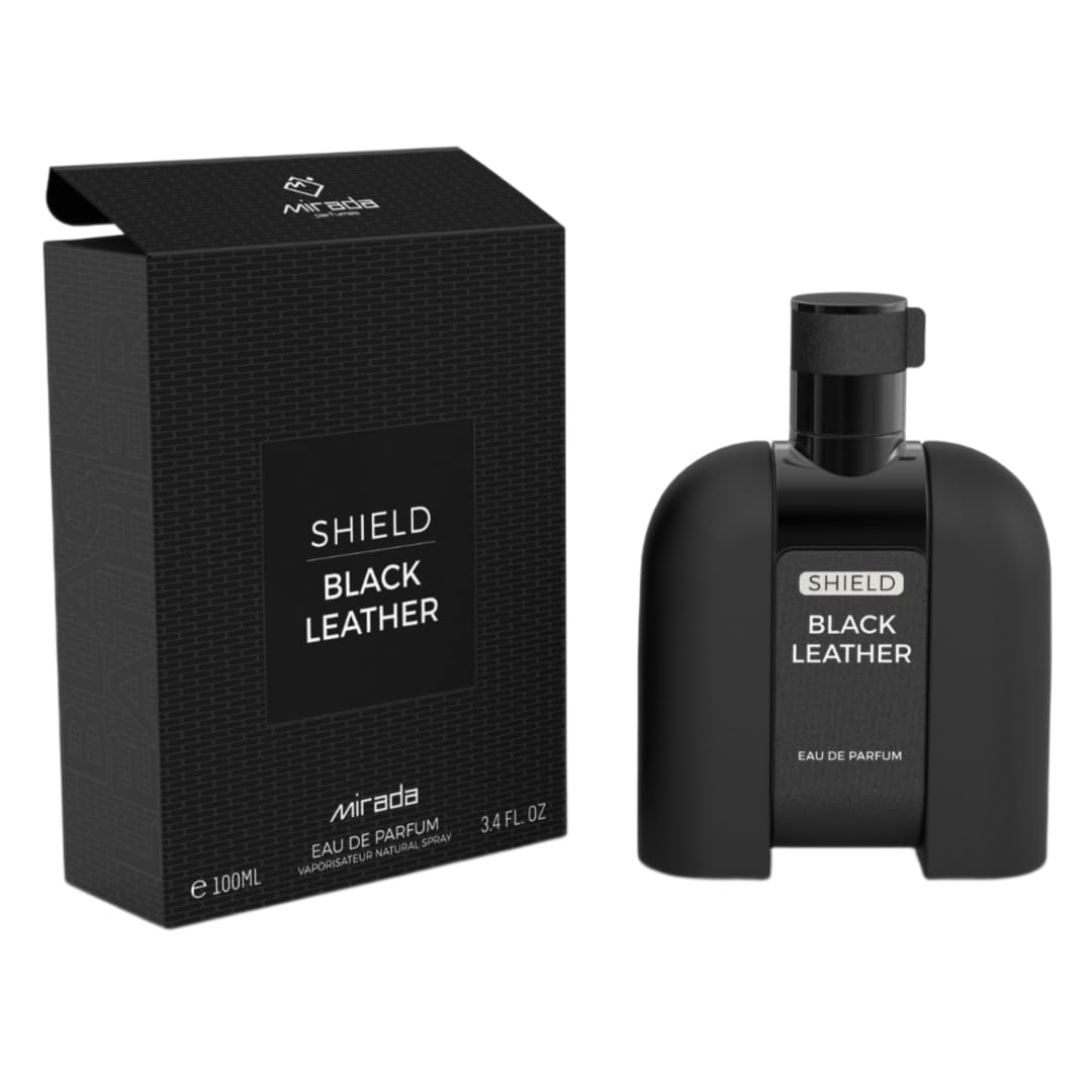 MIRADA Shield Black Leather Eau de Parfum Spray for Men, 3.4 Fl Oz (100 mL)