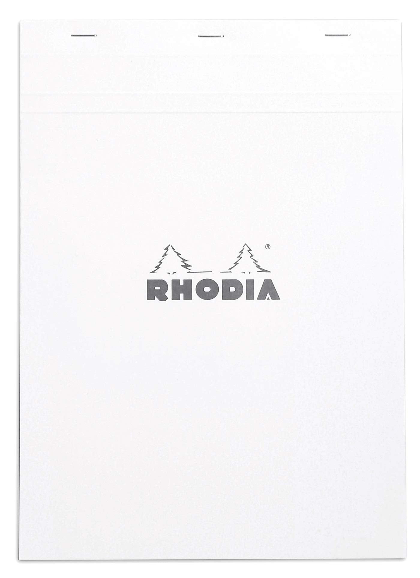 Bloc de notas Rhodia con grapas, con líneas y márgenes, 80 hojas, 6 x 8 1/4, tapa blanca