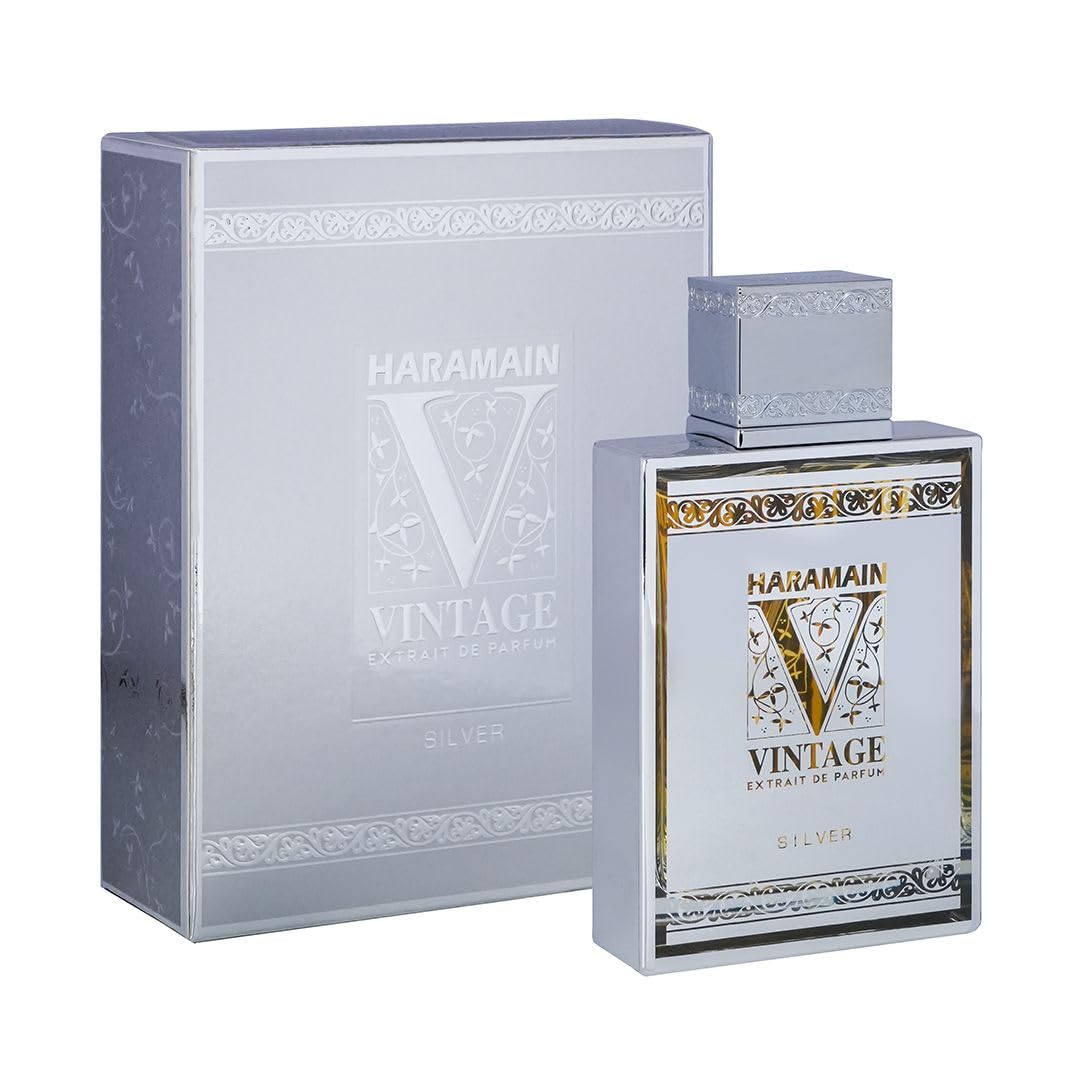 Al Haramain Vintage Silver Extrait de Parfum Unisex, Fresh Aquatic Woody Fragrance with Citrus Iris and Amber, 3.33 oz Spray