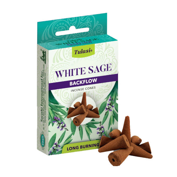 Tulasi Backflow Incense Cones, White Sage - 10 Count Pack