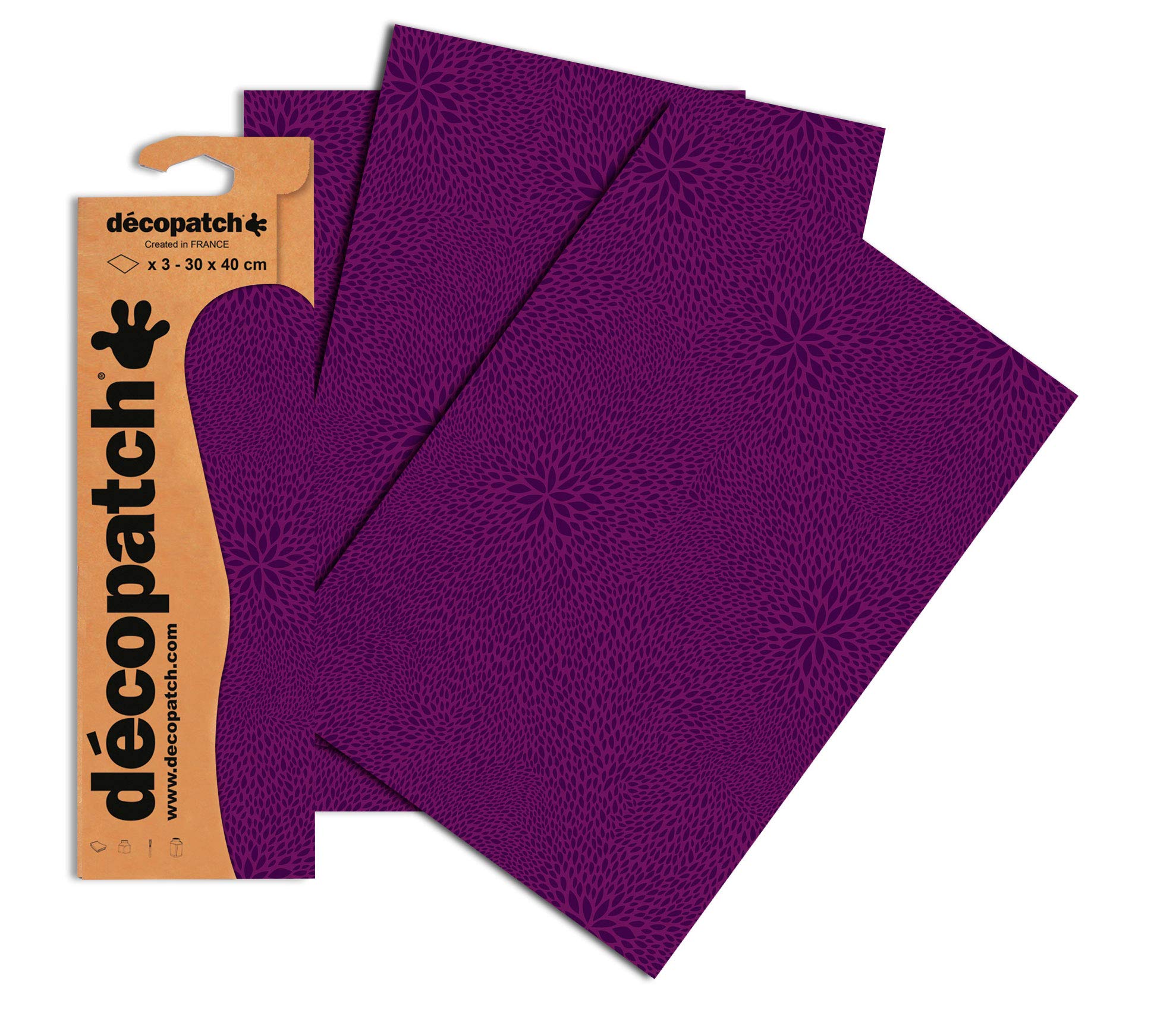 Decopatch Papers - Pack of 3 sheets - 11 3/4 x 15 3/4 - Mauve Sunburst