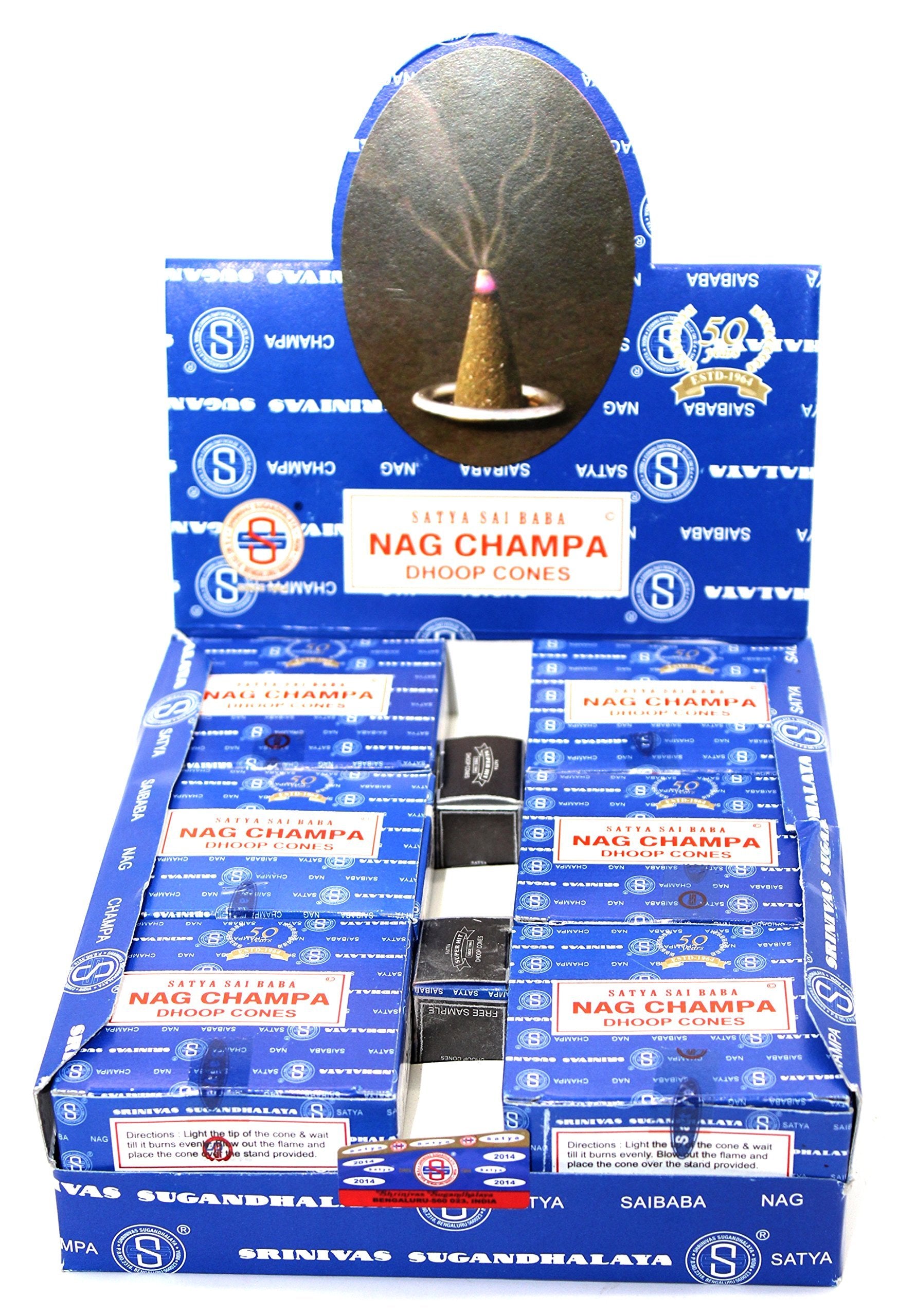 Satya Sai Baba Nag Champa Incense Dhoop Cones, 144 Cones (Bulk Box)
