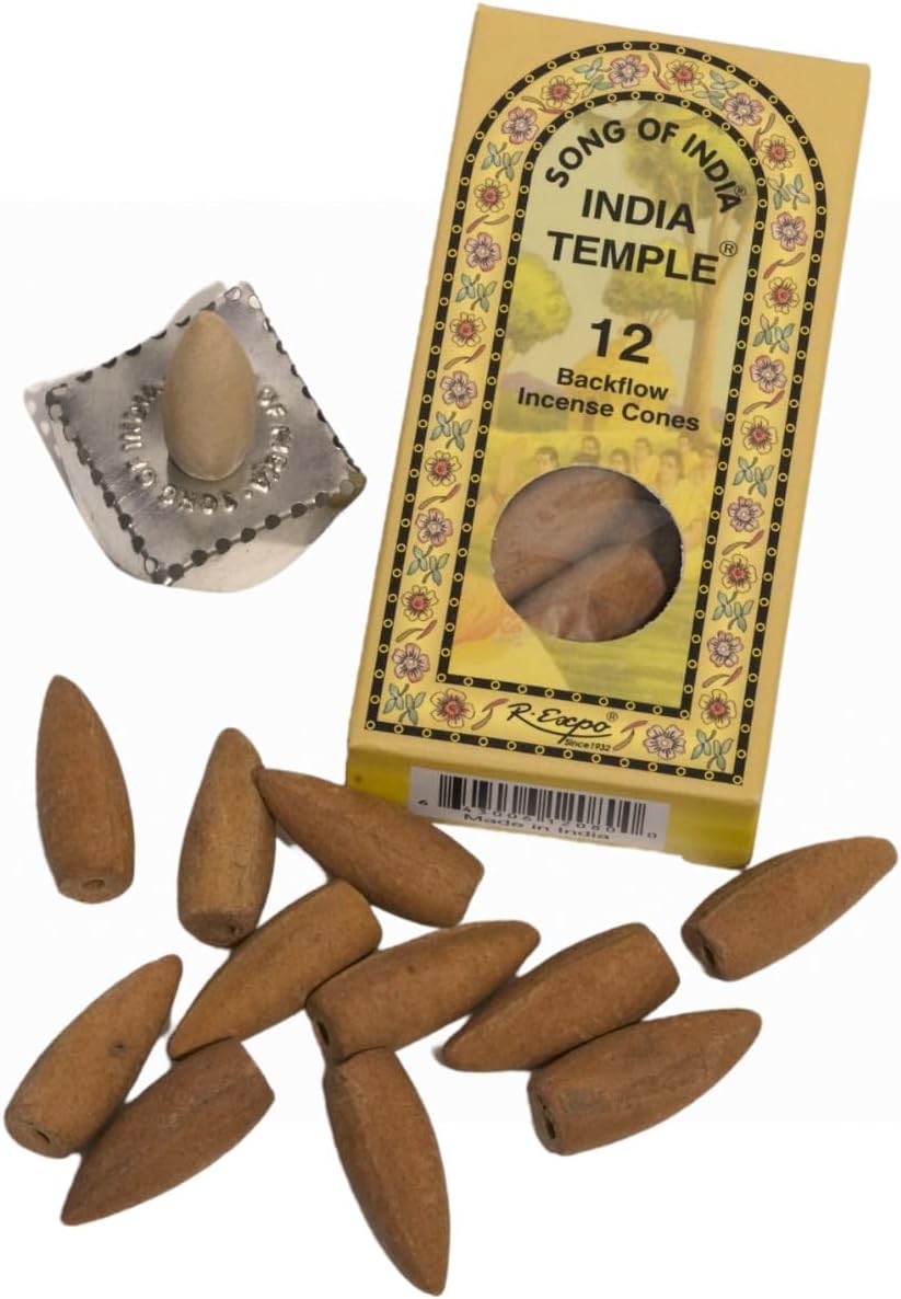 Song of India India Temple Backflow Incense Cones - Box of 12 with Small Burner