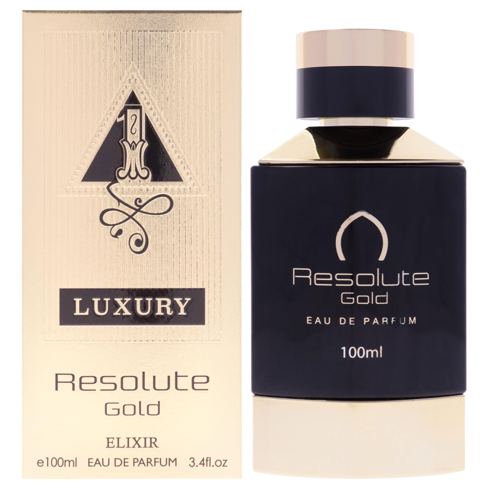 Khalis Resolute Gold Elixir Luxury Collection Eau de Parfum for Men, Rich Oriental Fragrance with Candied Fruits Rose and Woods, 3.4 oz Spray