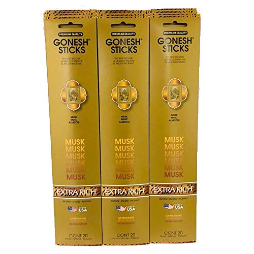 Colección Extra Rich de varillas de incienso Gonesh: paquete de 12 almizcles (20 varillas por paquete)
