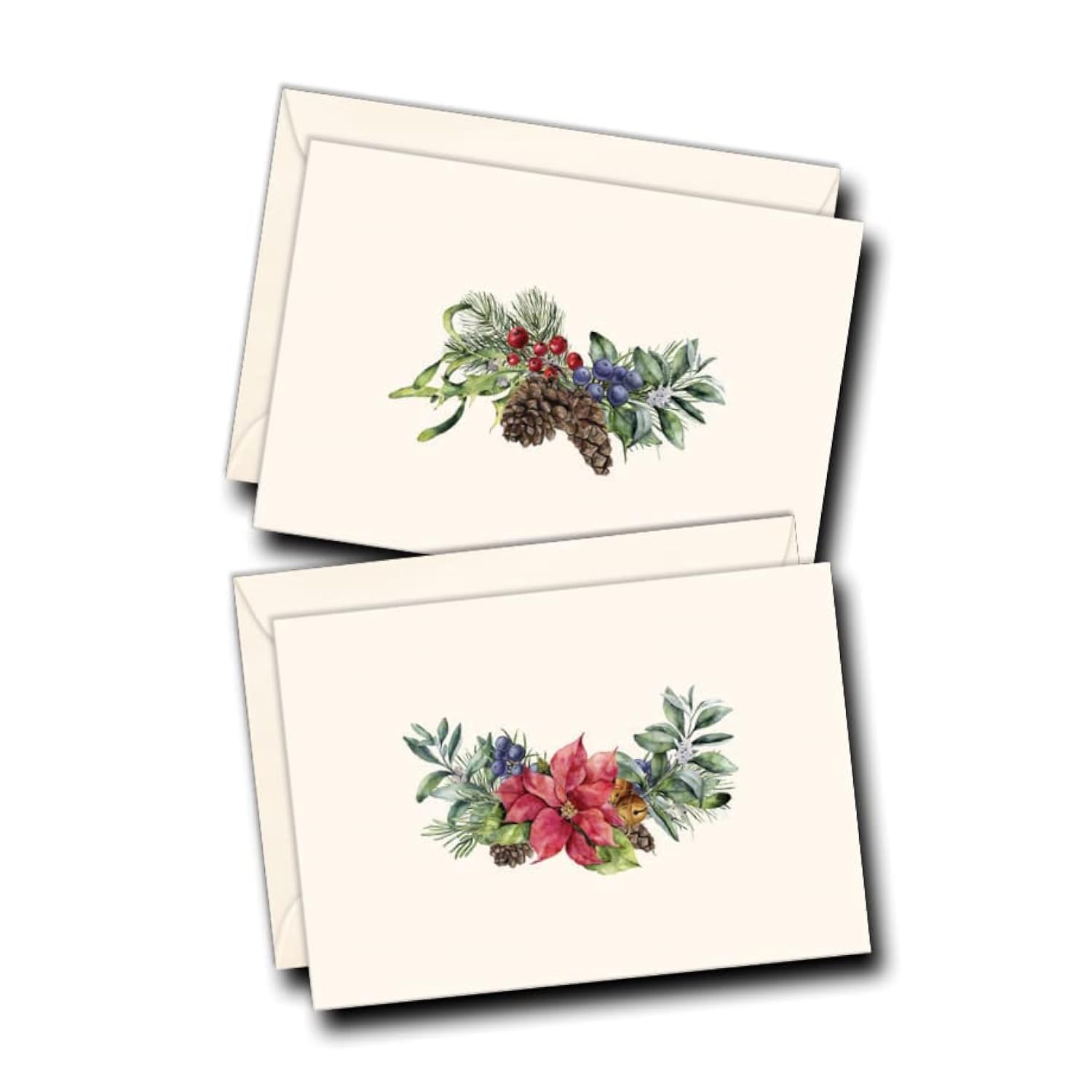 Earth Sky + Water - Holiday Greenery Assortment Notecard Set - 8 Blank Cards with Envelopes (4 each of 2 styles)
