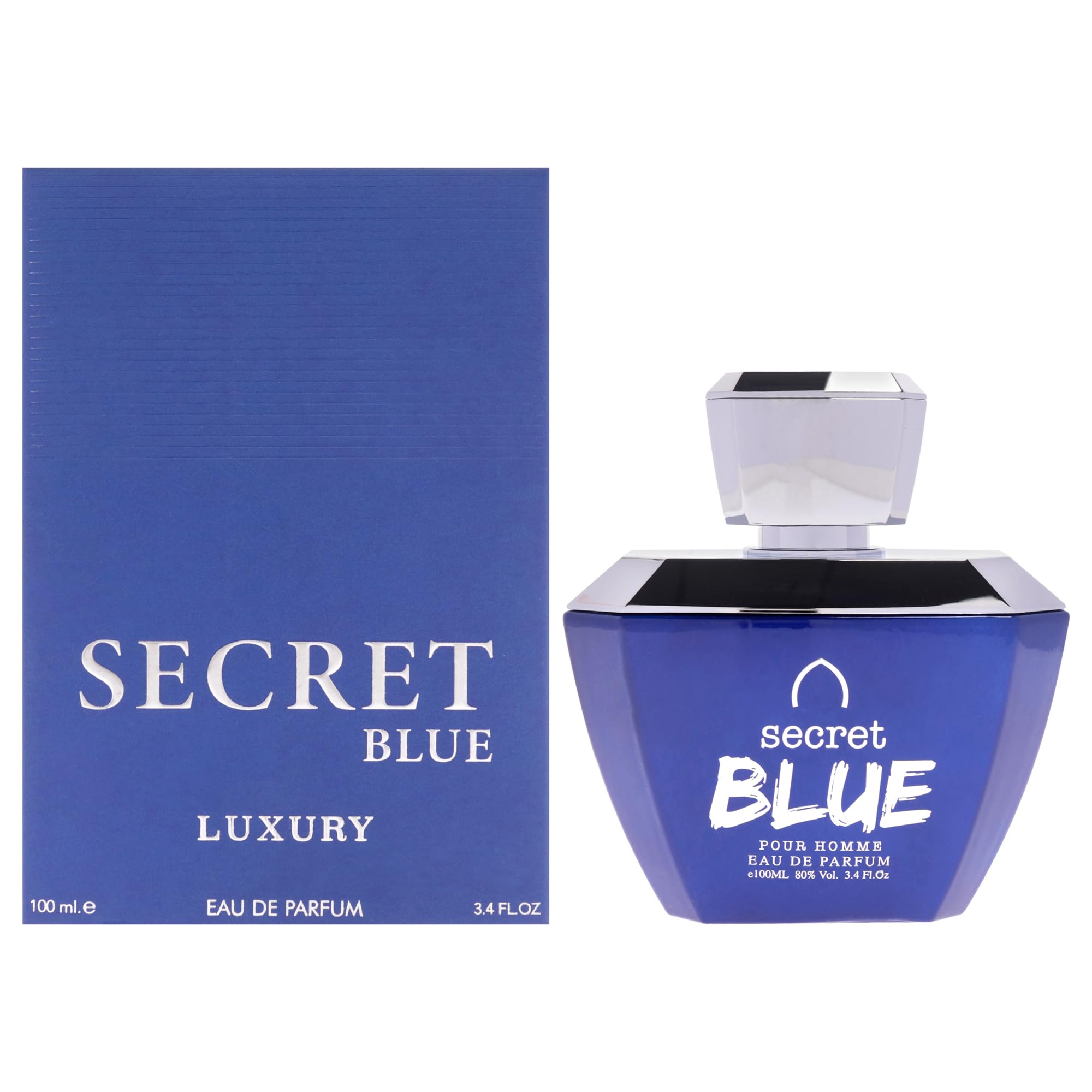 Khalis Secret Blue Luxury Collection Eau de Parfum for Men, Oriental Floral Gourmand Fragrance with Praline Caramel Vanilla and Woods, 3.4 oz Spray