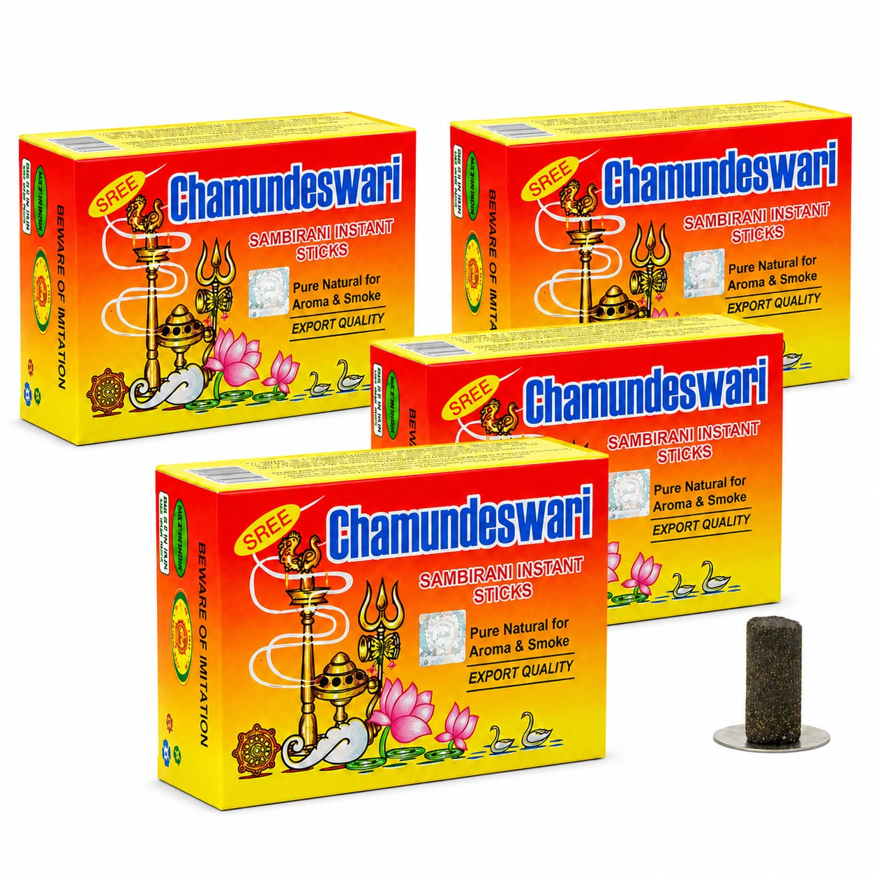 Sree Chamundeswari Sambirani Dhoop Logs Incense - Box of 24 Logs (4-Pack)