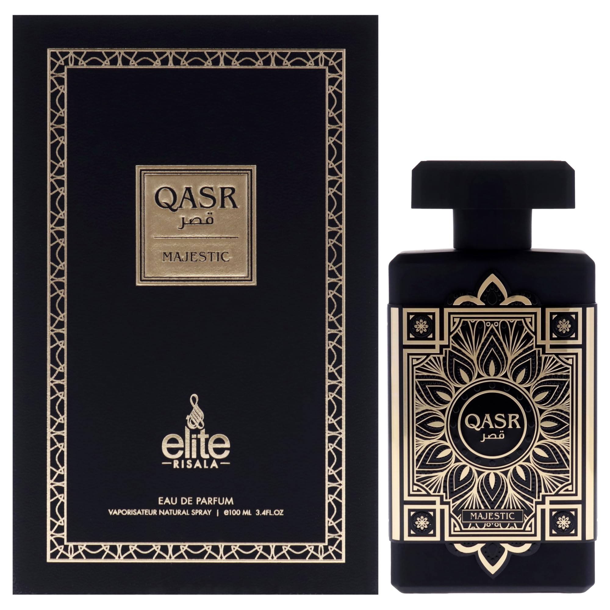 Risala Elite Qasr Majestic Eau de Parfum for Men, Woody Spicy Fragrance with Pink Pepper Pineapple Cardamom and Vetiver, 3.4 oz Spray