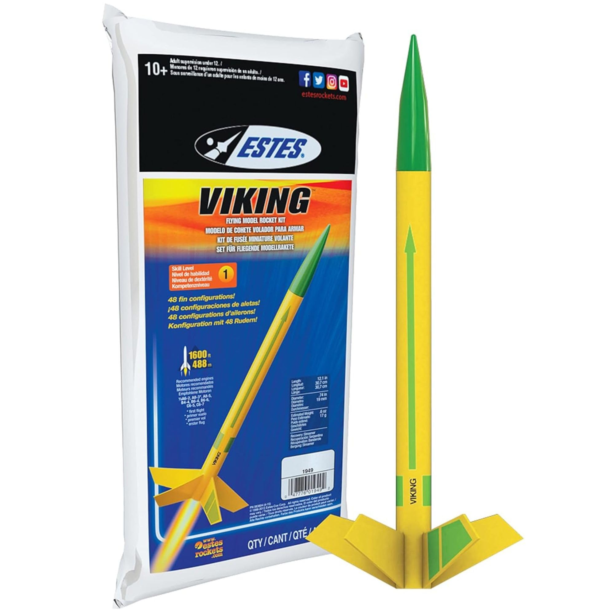 Estes 1949 Viking Flying Model Rocket Kit - 48 Fin Configurations