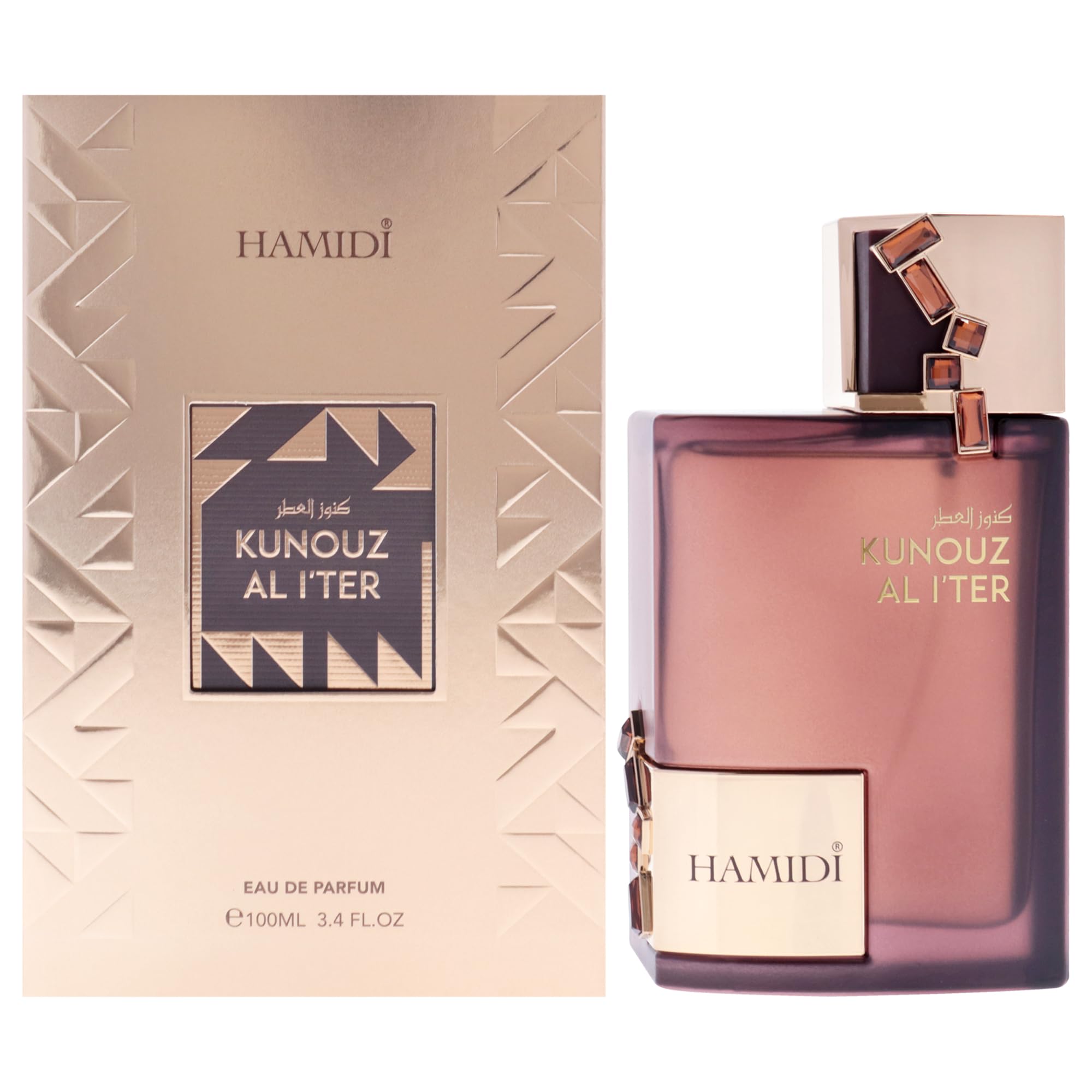 Hamidi Kunouz Al Iter Eau de Parfum Unisex, Oriental Floral Oud Fragrance with Incense Pink Pepper and Florals, 3.4 oz Spray