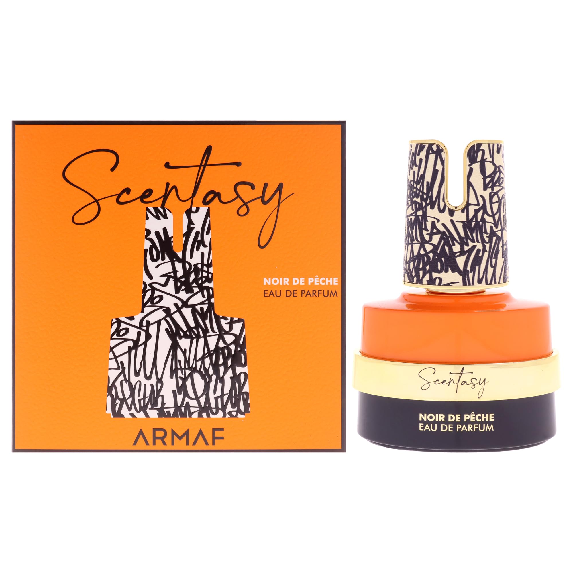 Armaf Scentasy Noir De Peche Eau de Parfum Unisex, Fruity Amber Fragrance with Peach Caramel Vanilla and Woods, 3.4 oz Spray