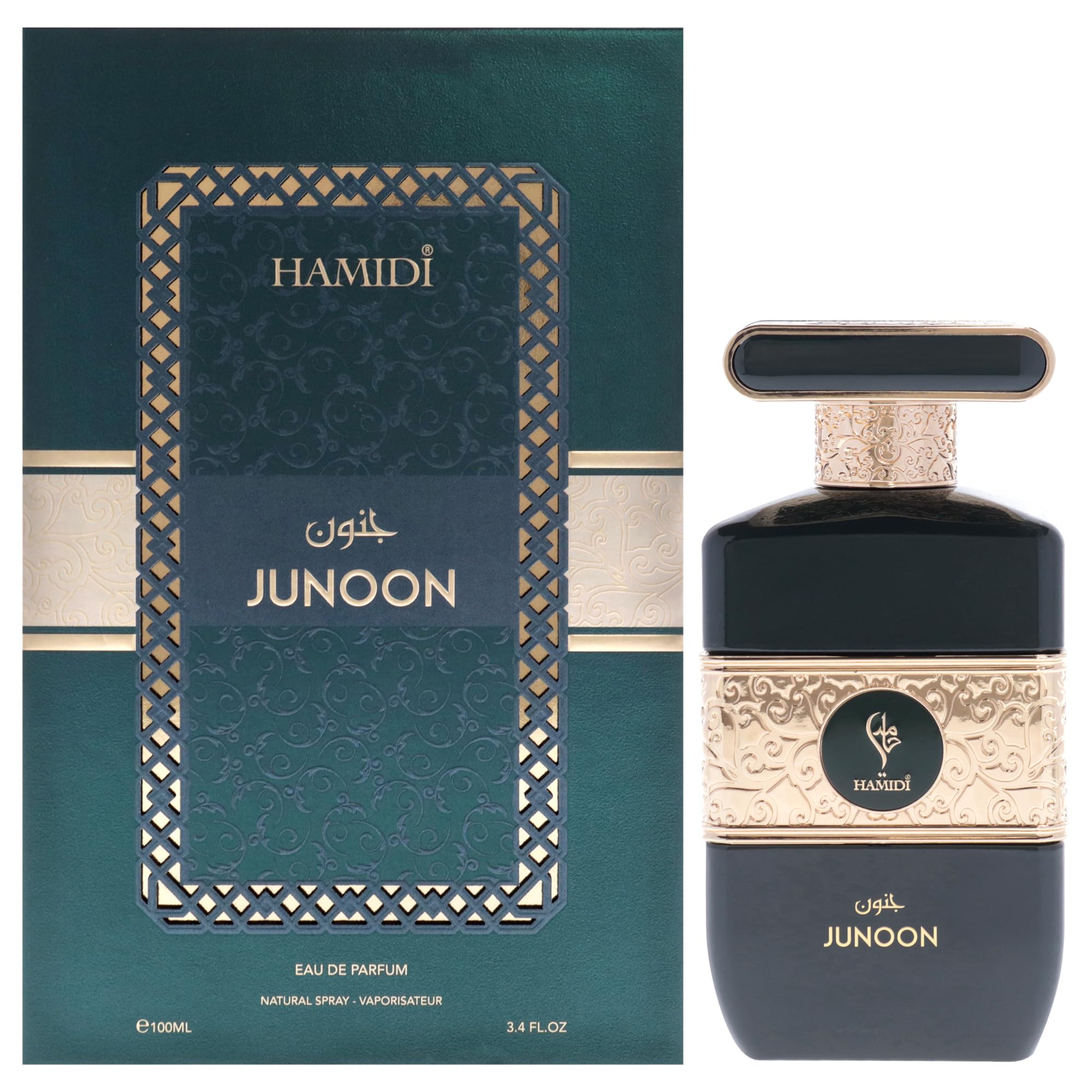 Hamidi Junoon Eau de Parfum for Men, Oriental Floral Oud Fragrance with Lavender Saffron Praline and Cedarwood, 3.4 oz Spray